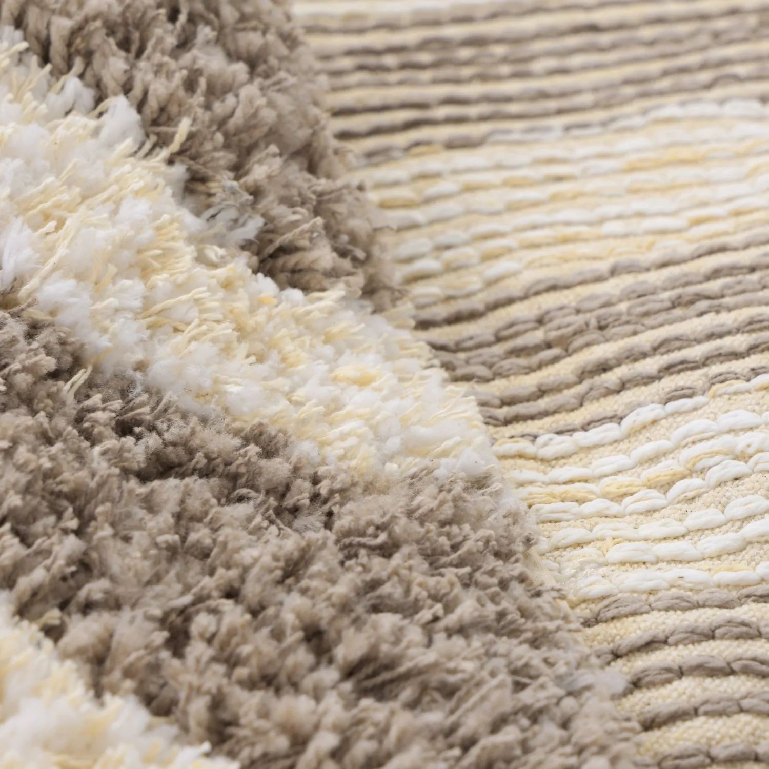 Tapis rond - Thira Stripe Cotton Shaggy (crème/taupe)