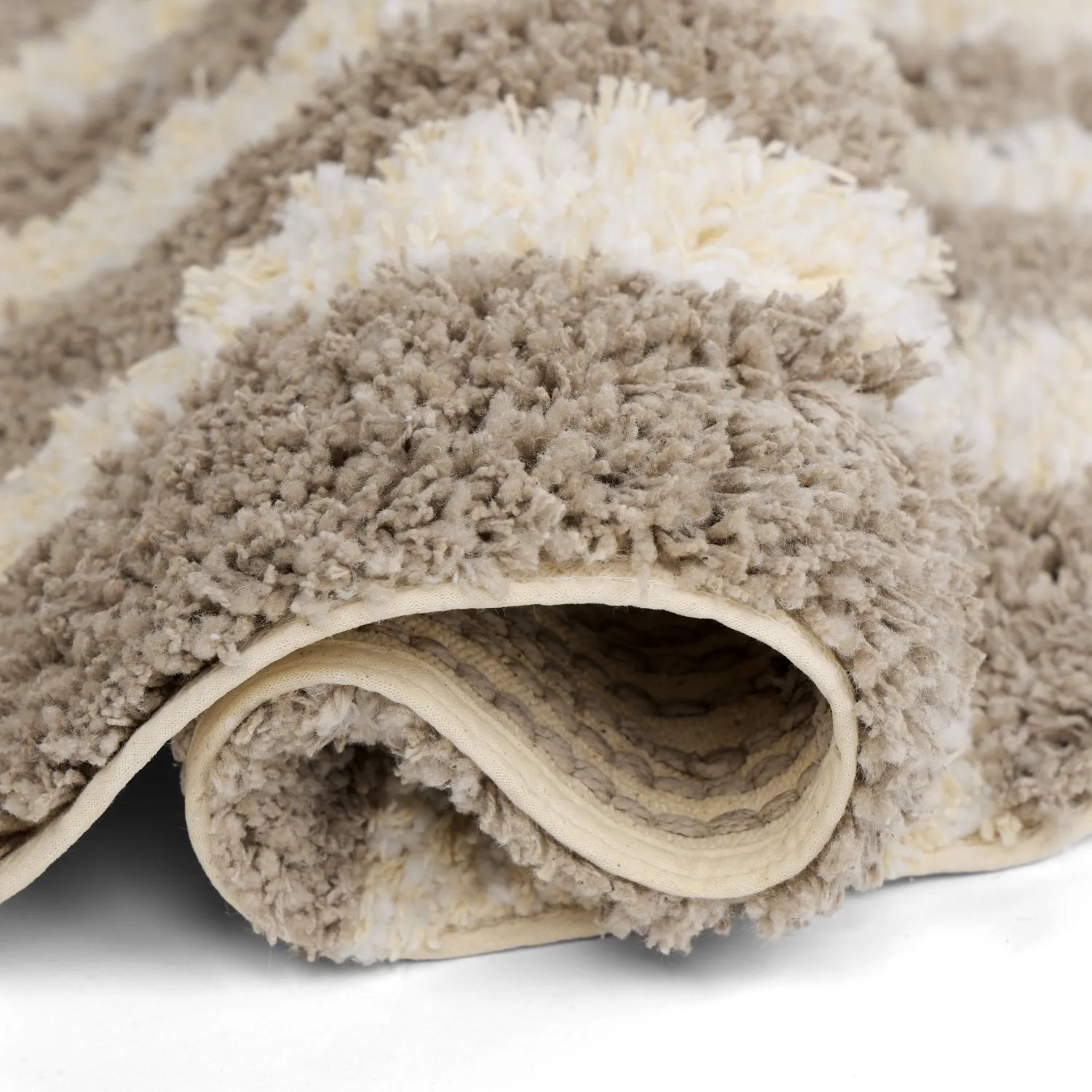 Tapis rond - Thira Stripe Cotton Shaggy (crème/taupe)