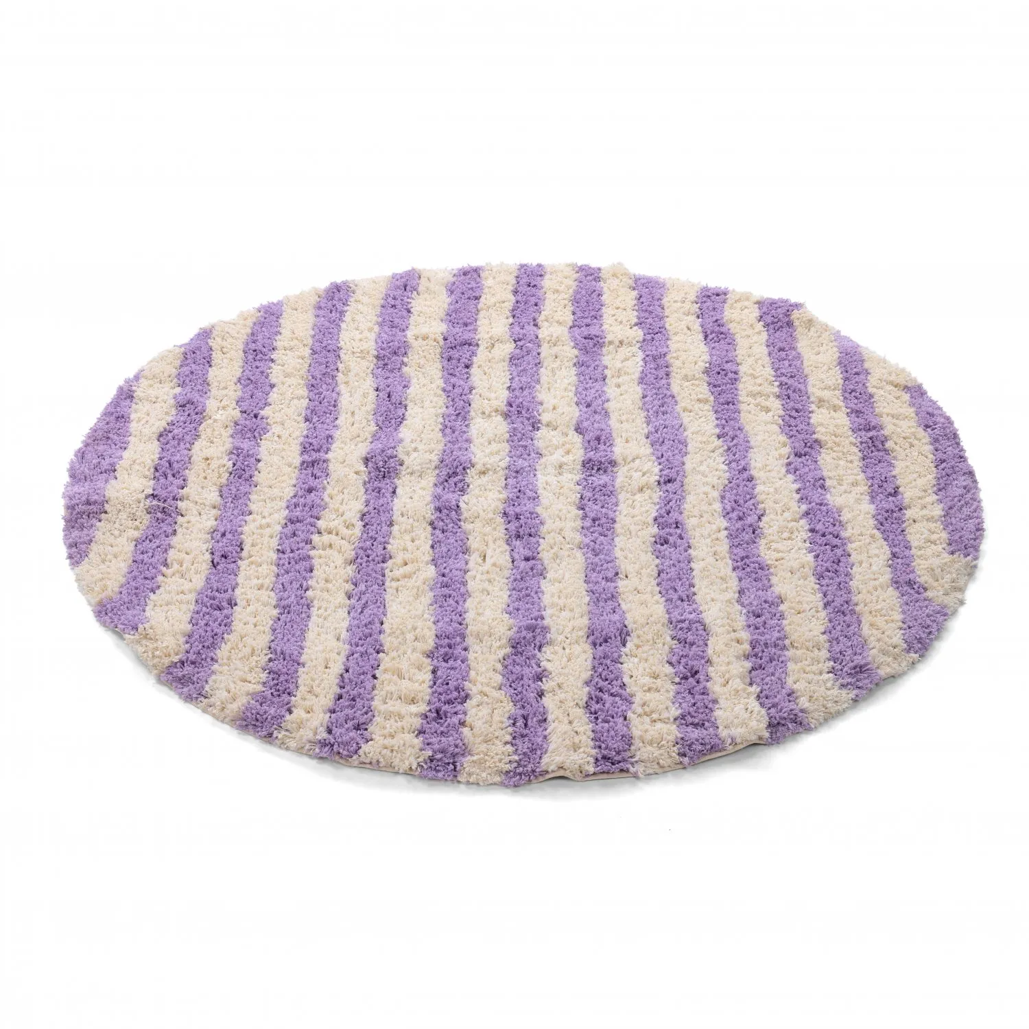 Tapis rond - Thira Stripe Cotton Shaggy (crème/violet clair)