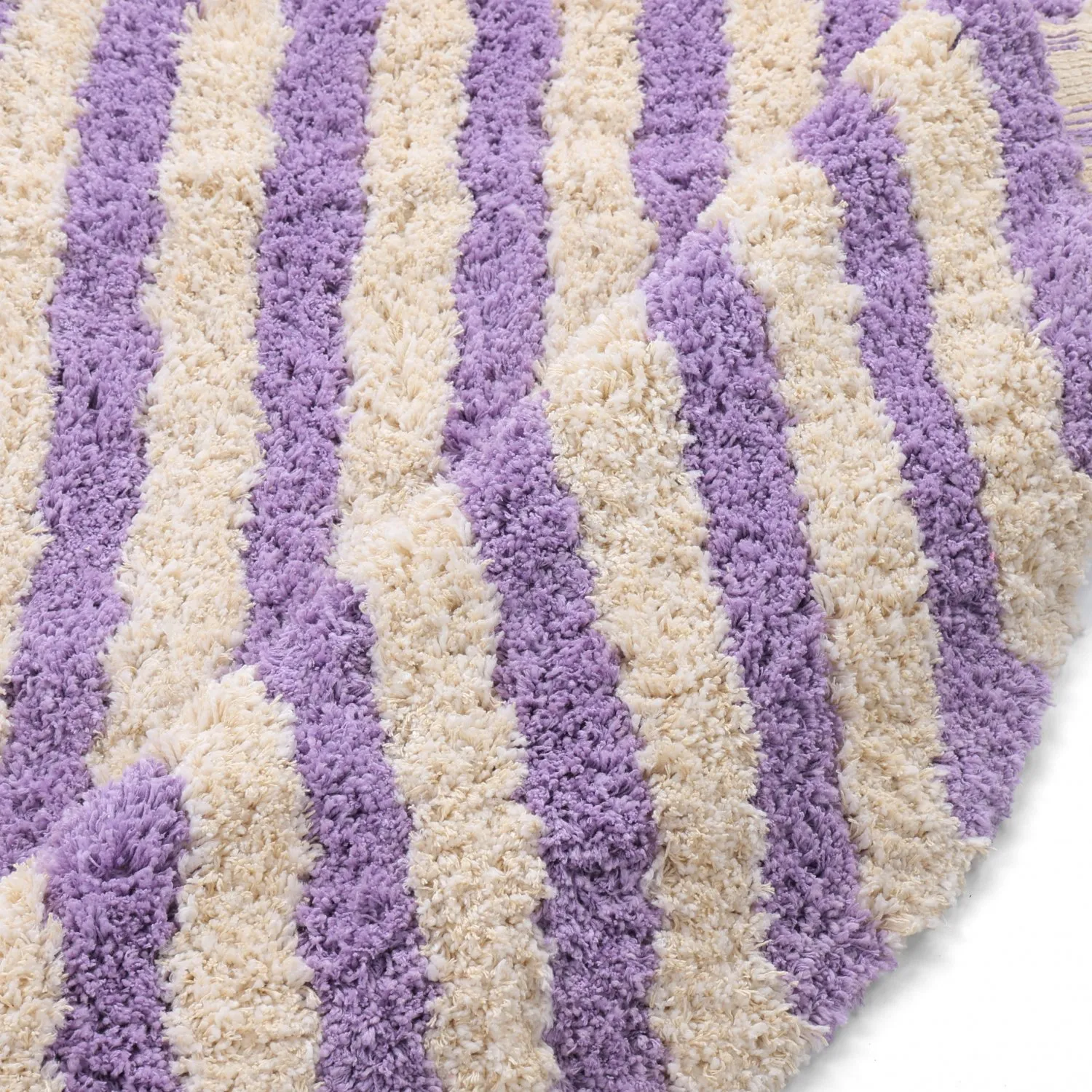 Tapis rond - Thira Stripe Cotton Shaggy (crème/violet clair)