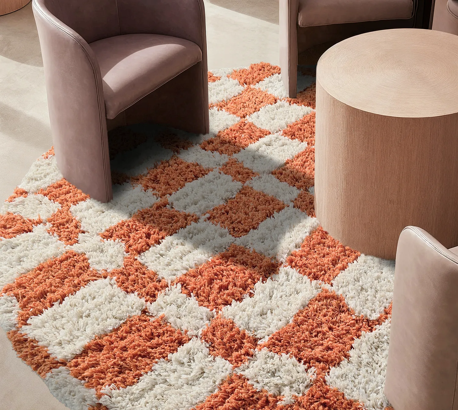 Tapis rond - Atrani Natural Cotton Shaggy (orange)