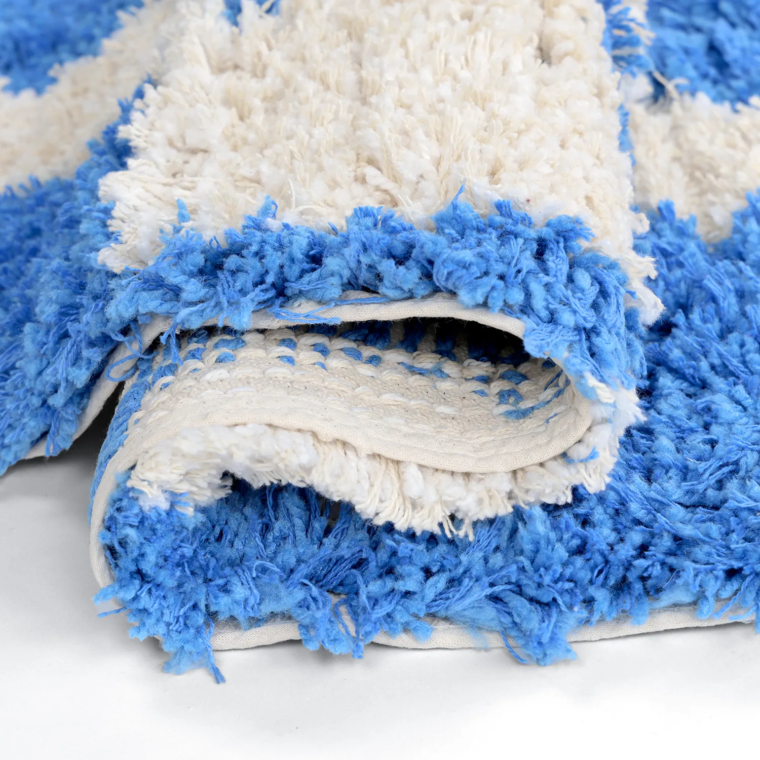 Tapis rond - Atrani Natural Cotton Shaggy (bleu)