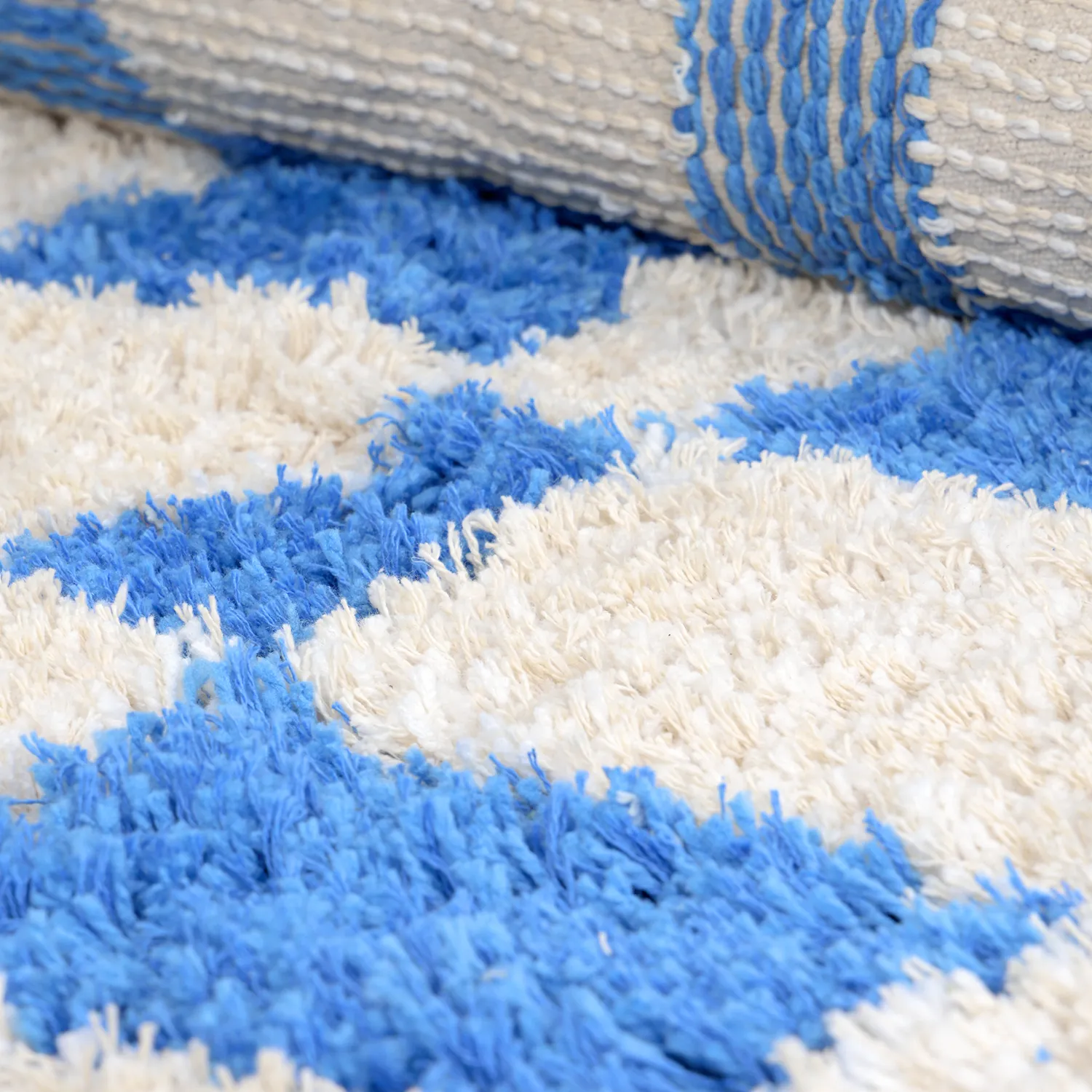 Tapis rond - Atrani Natural Cotton Shaggy (bleu)
