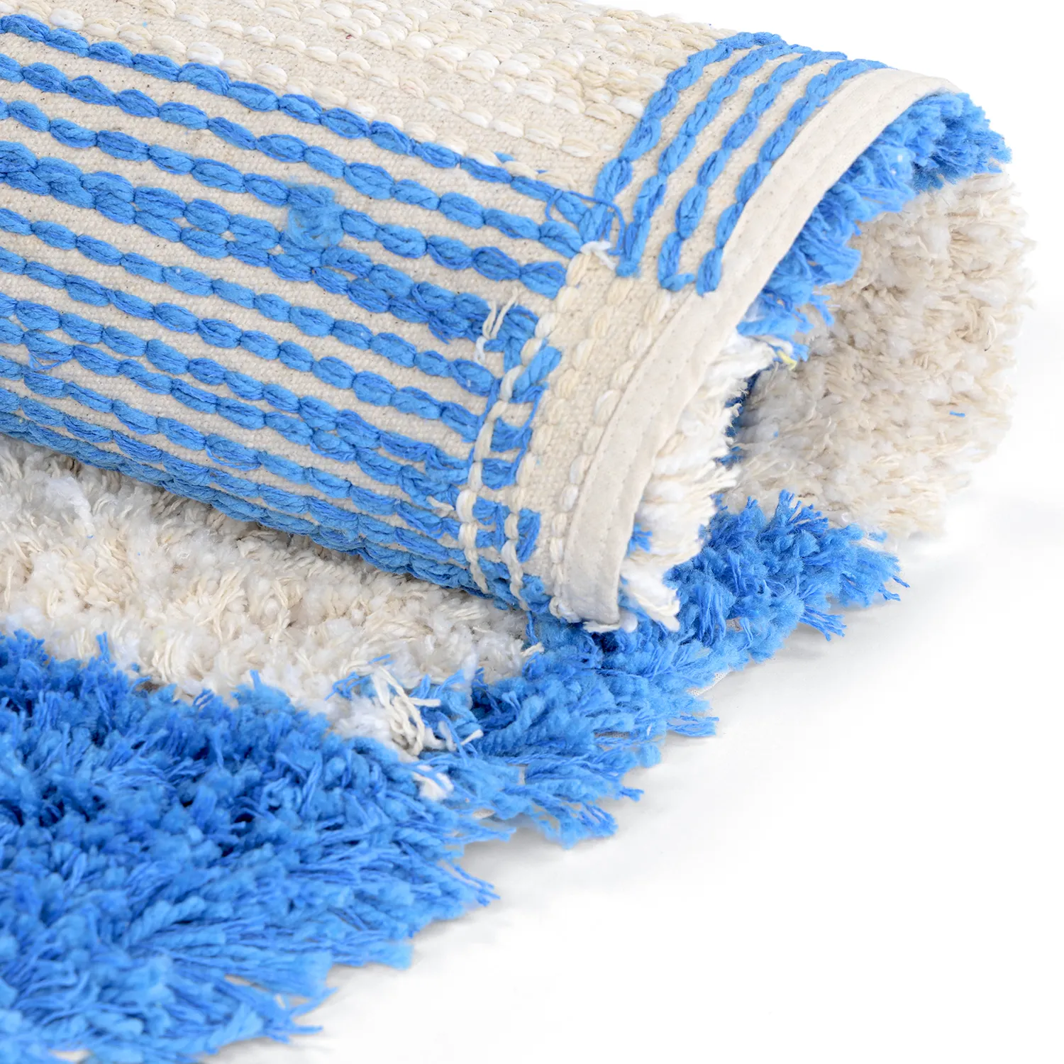 Tapis rond - Atrani Natural Cotton Shaggy (bleu)