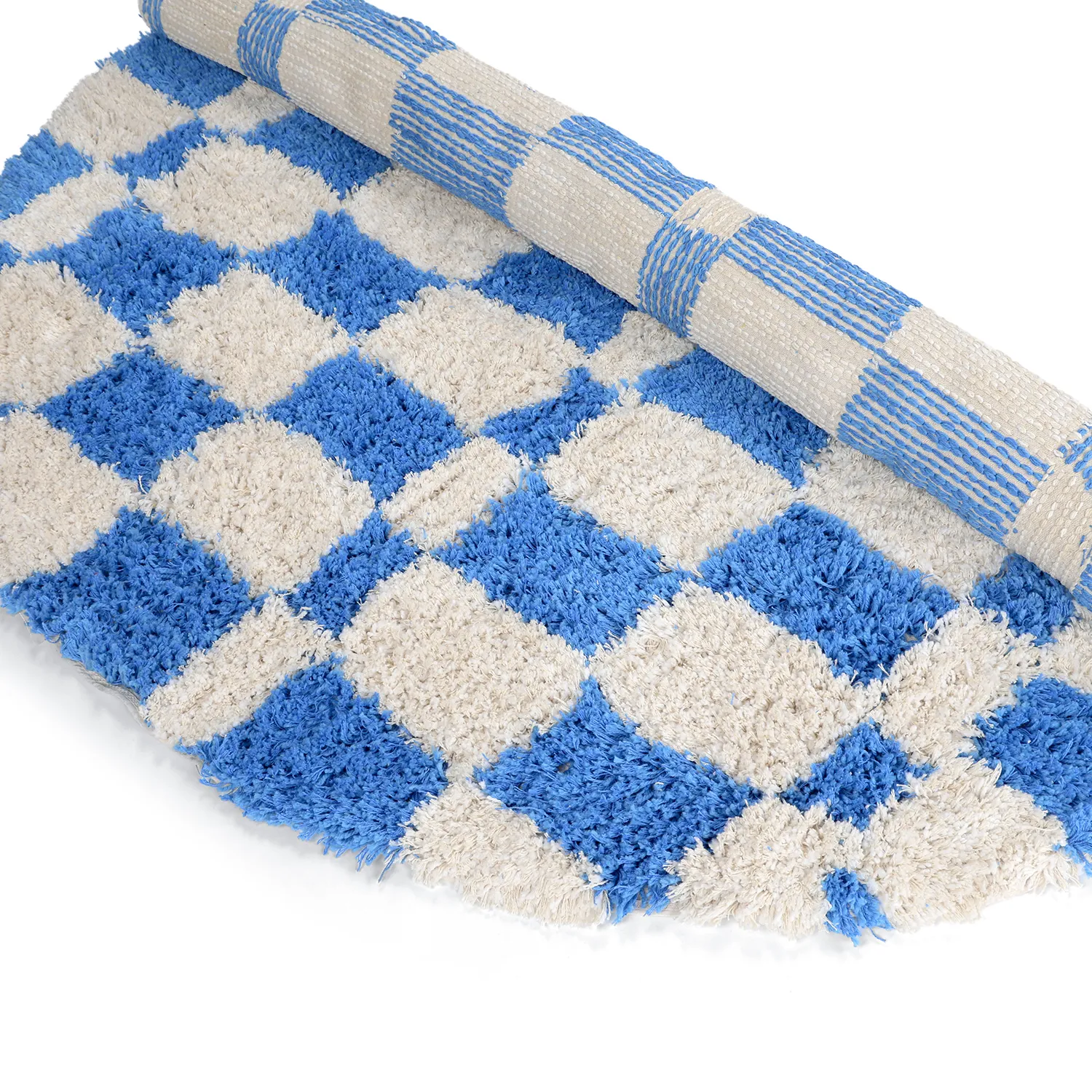 Tapis rond - Atrani Natural Cotton Shaggy (bleu)