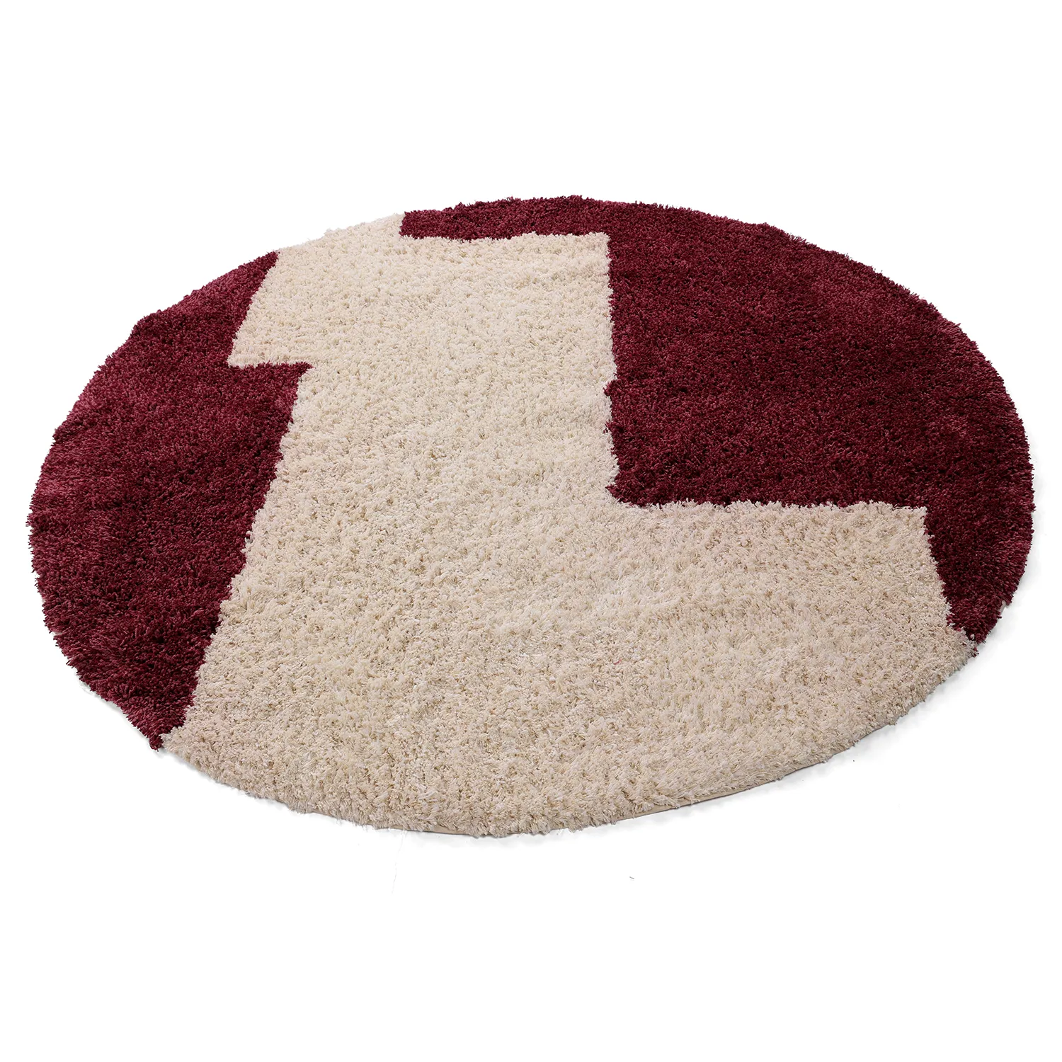 Tapis rond - Begur Natural Cotton Shaggy (blanc cassé/bordeaux)