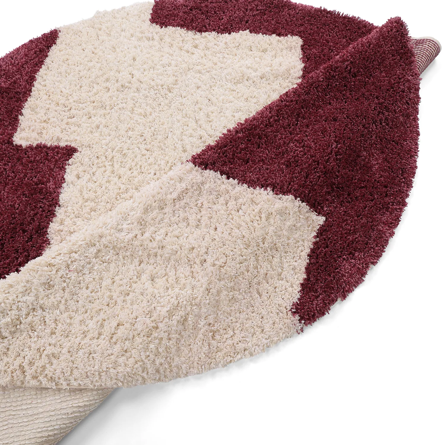 Tapis rond - Begur Natural Cotton Shaggy (blanc cassé/bordeaux)