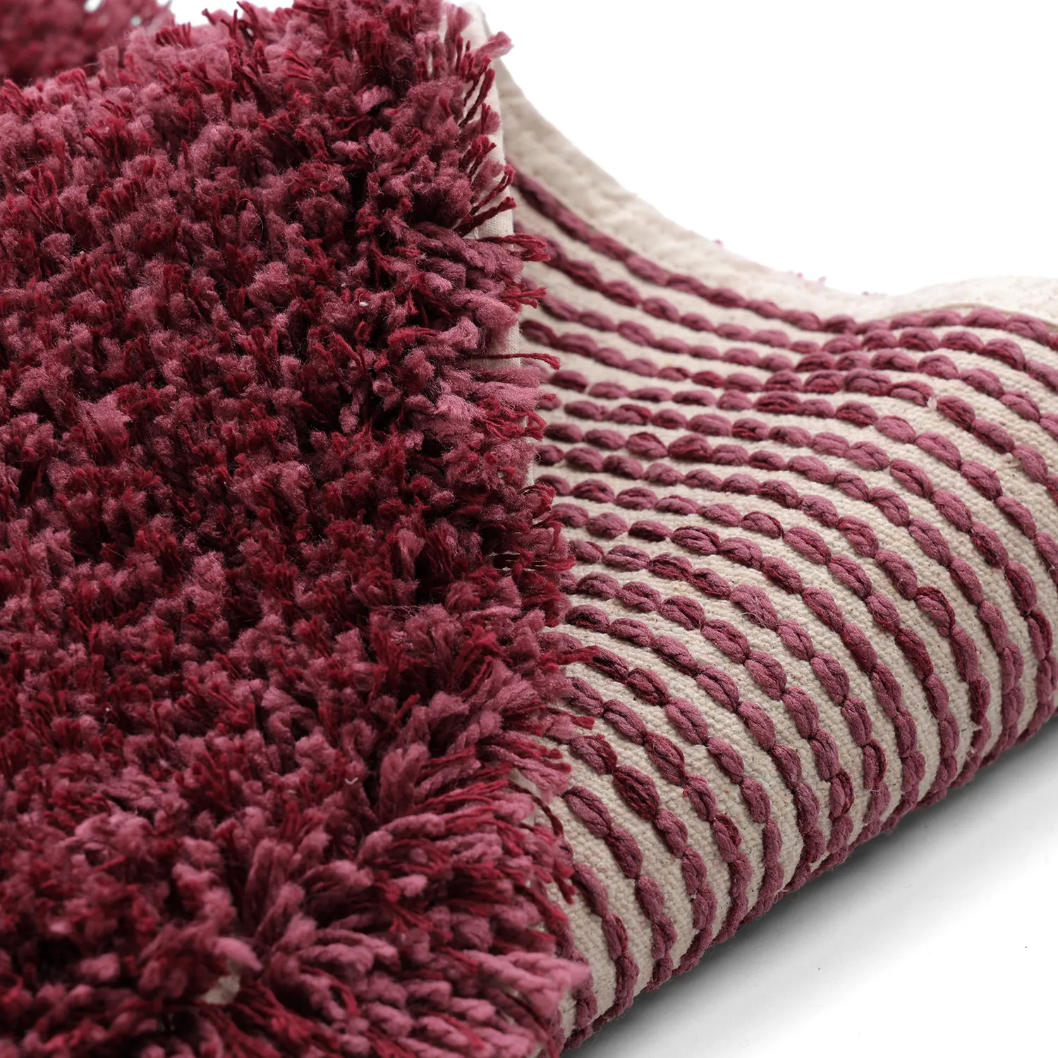 Tapis rond - Begur Natural Cotton Shaggy (blanc cassé/bordeaux)