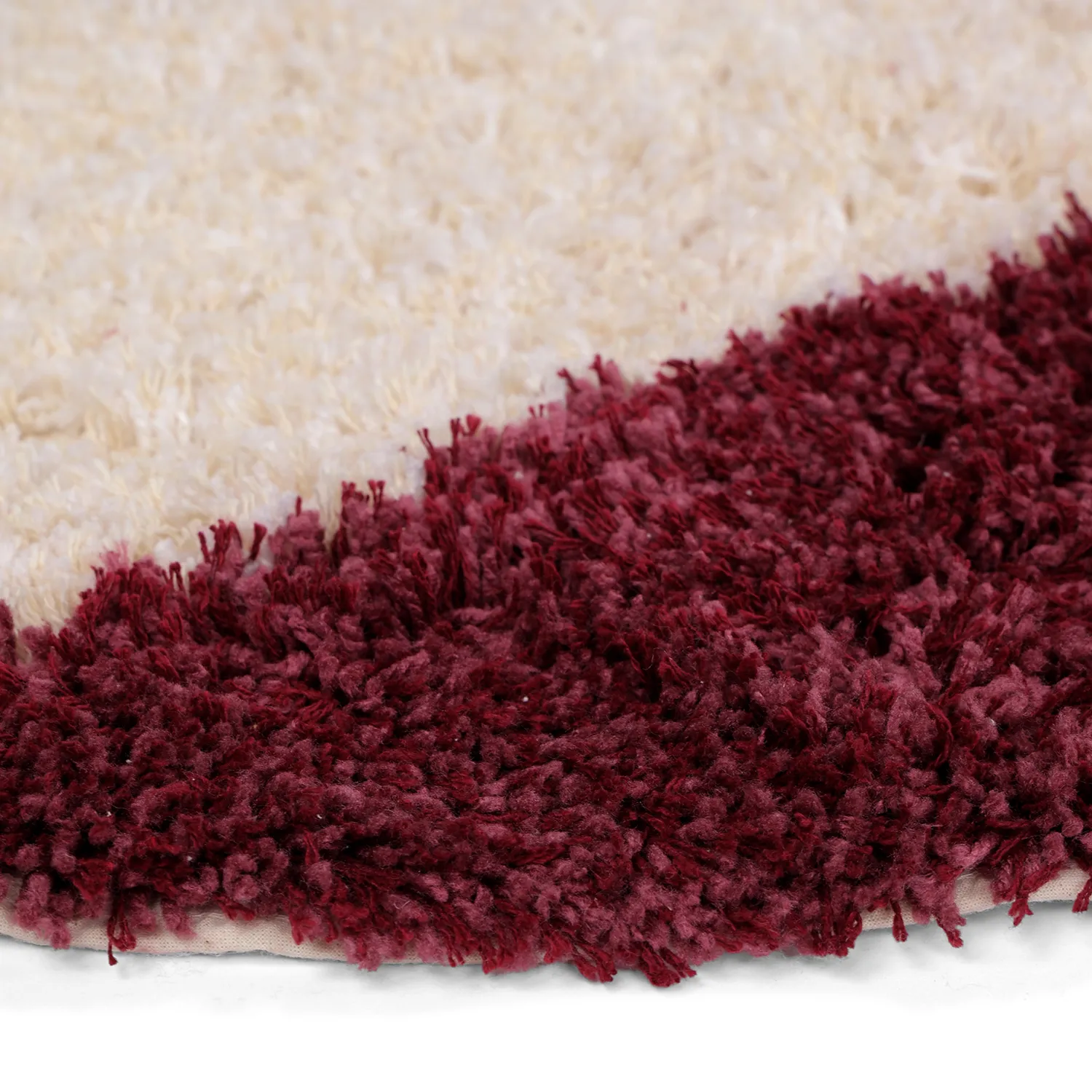 Tapis rond - Begur Natural Cotton Shaggy (blanc cassé/bordeaux)
