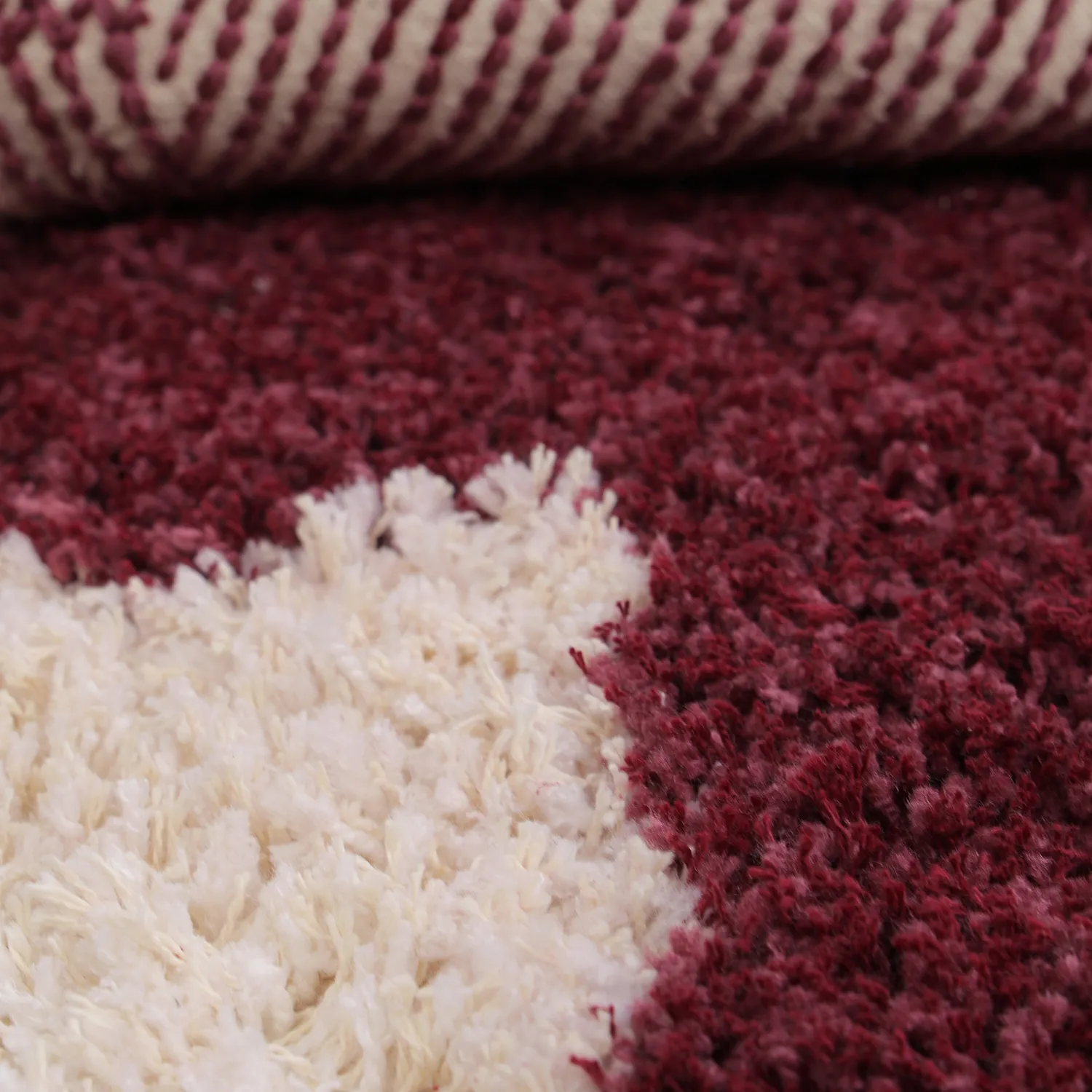 Tapis rond - Begur Natural Cotton Shaggy (blanc cassé/bordeaux)