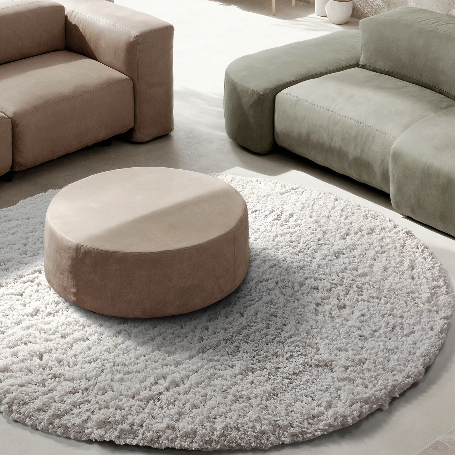 Tapis rond - Combarro Solid Cotton Shaggy (crème)
