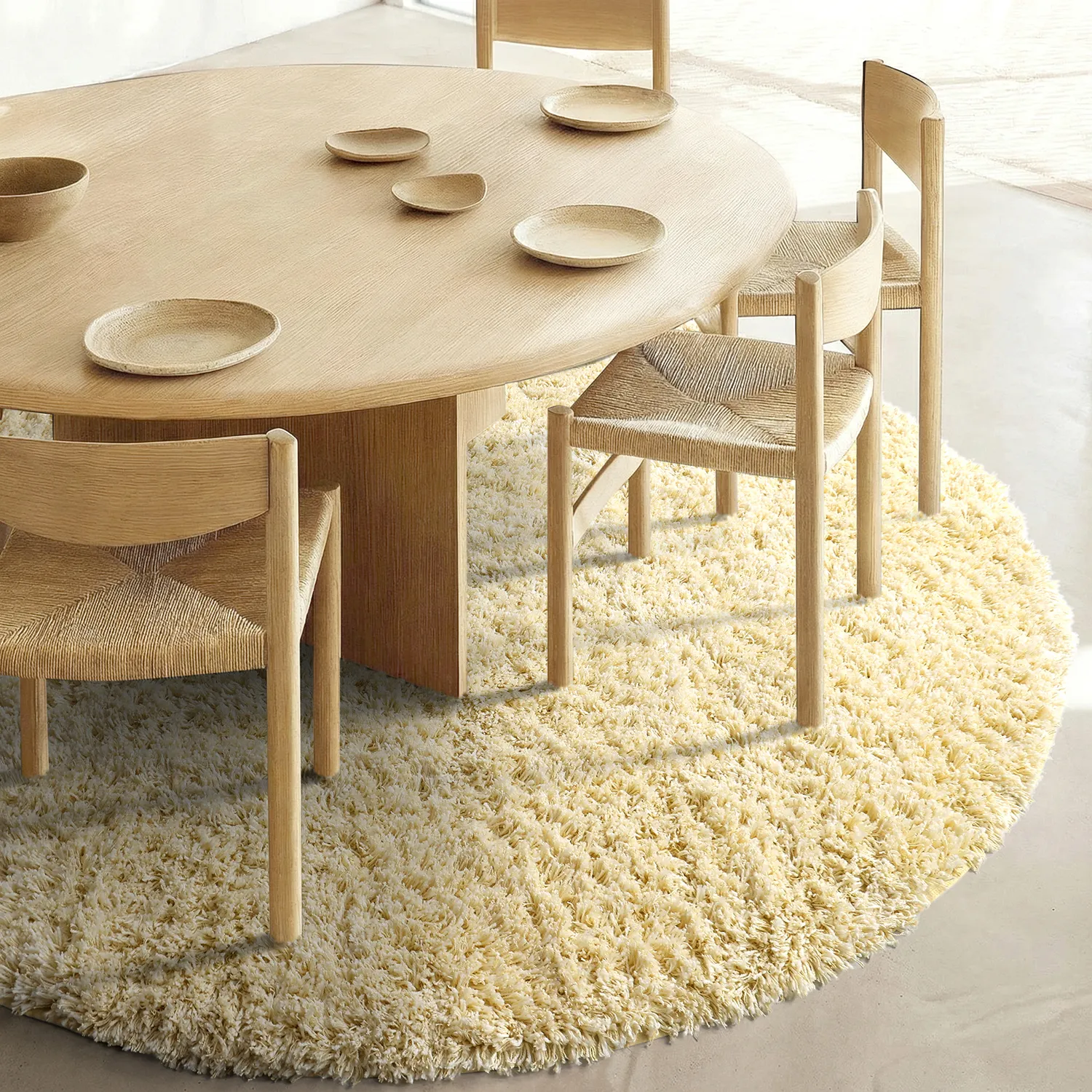 Tapis rond - Combarro Solid Cotton Shaggy (jaune clair)