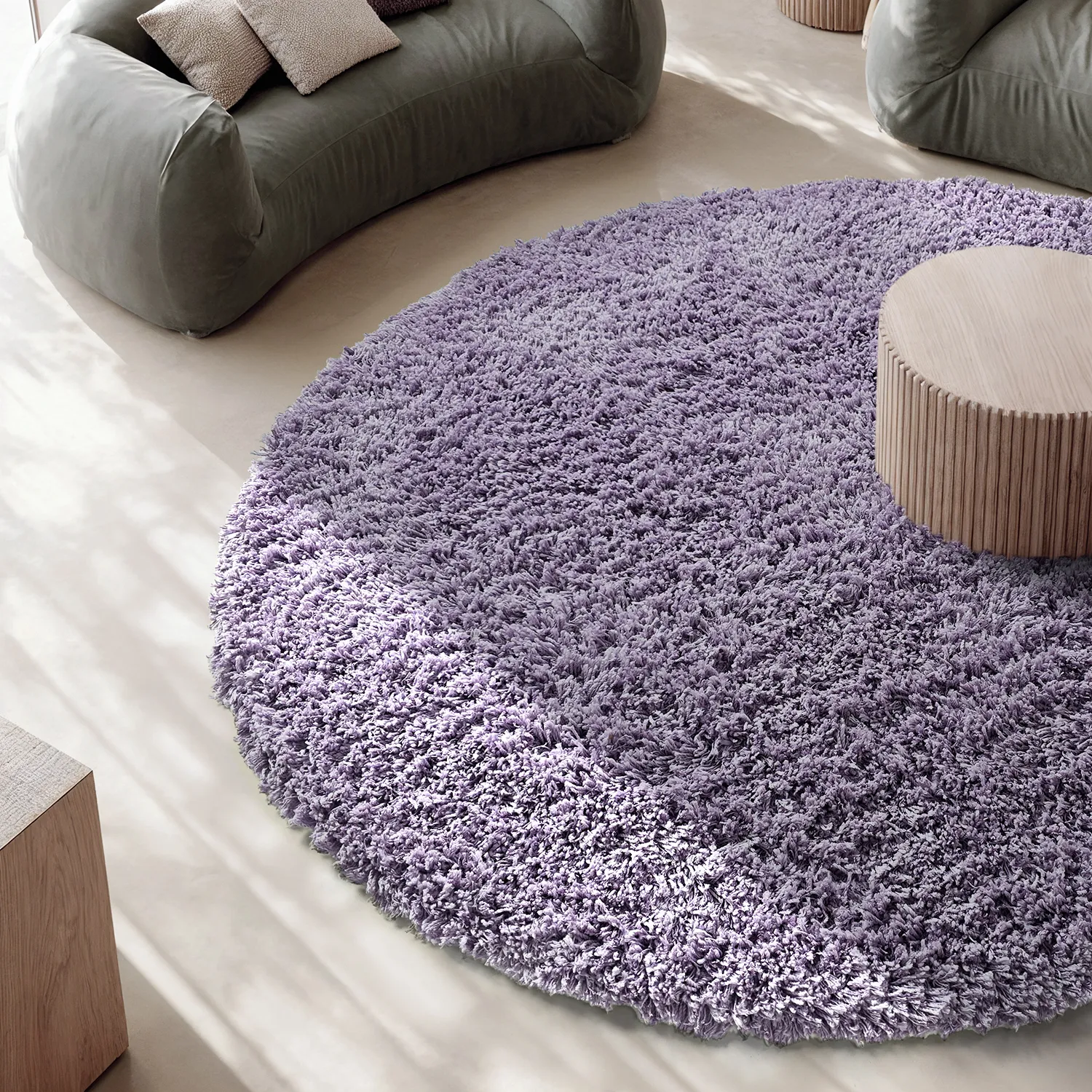 Tapis rond - Combarro Solid Cotton Shaggy (violet clair)