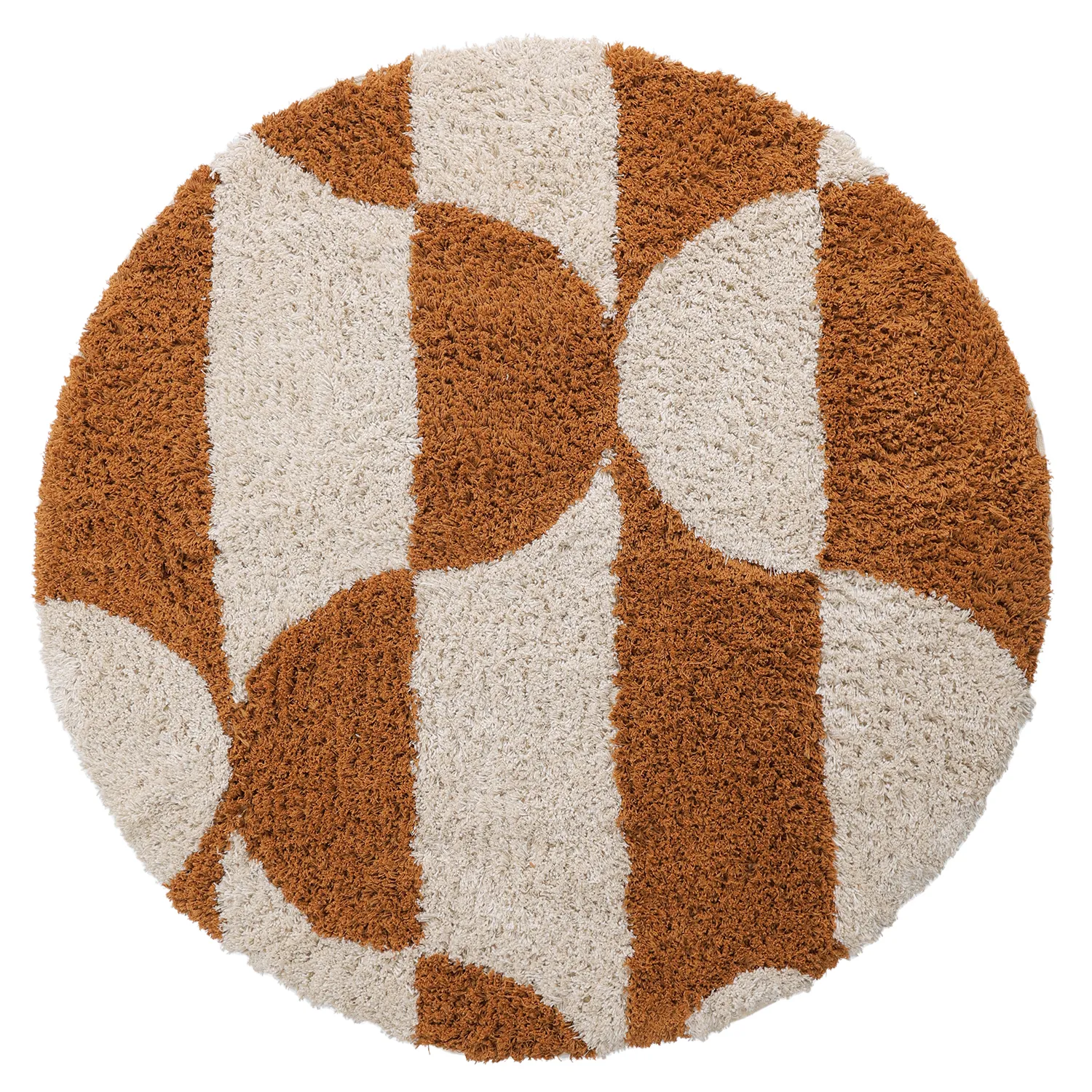 Tapis rond - Kalymnos Natural Cotton Shaggy (blanc cassé/ocre)