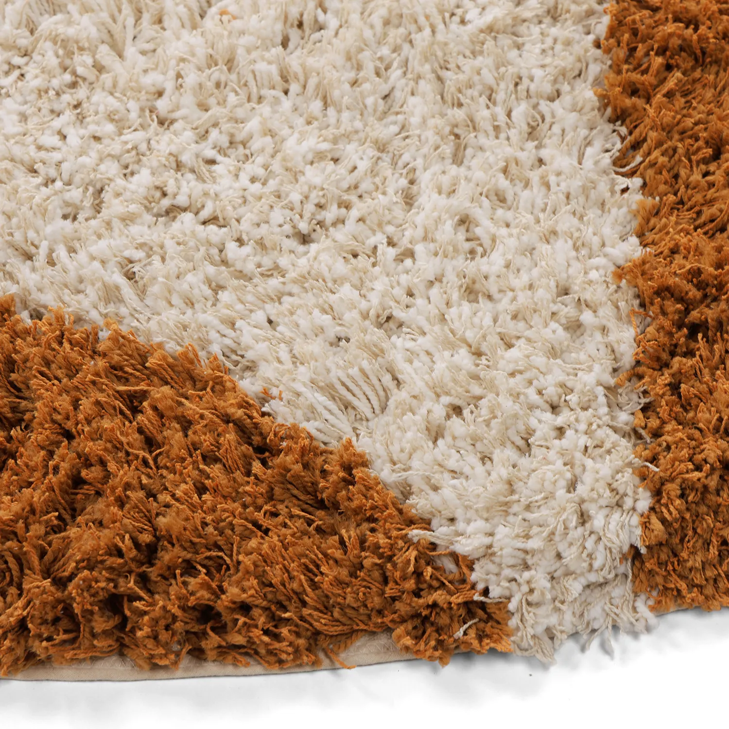 Tapis rond - Kalymnos Natural Cotton Shaggy (blanc cassé/ocre)