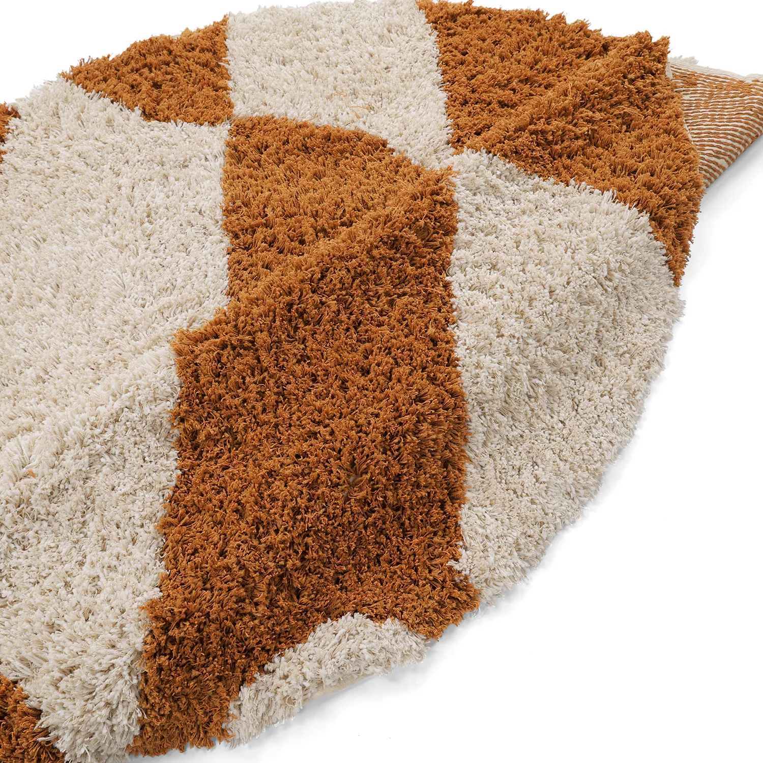 Tapis rond - Kalymnos Natural Cotton Shaggy (blanc cassé/ocre)