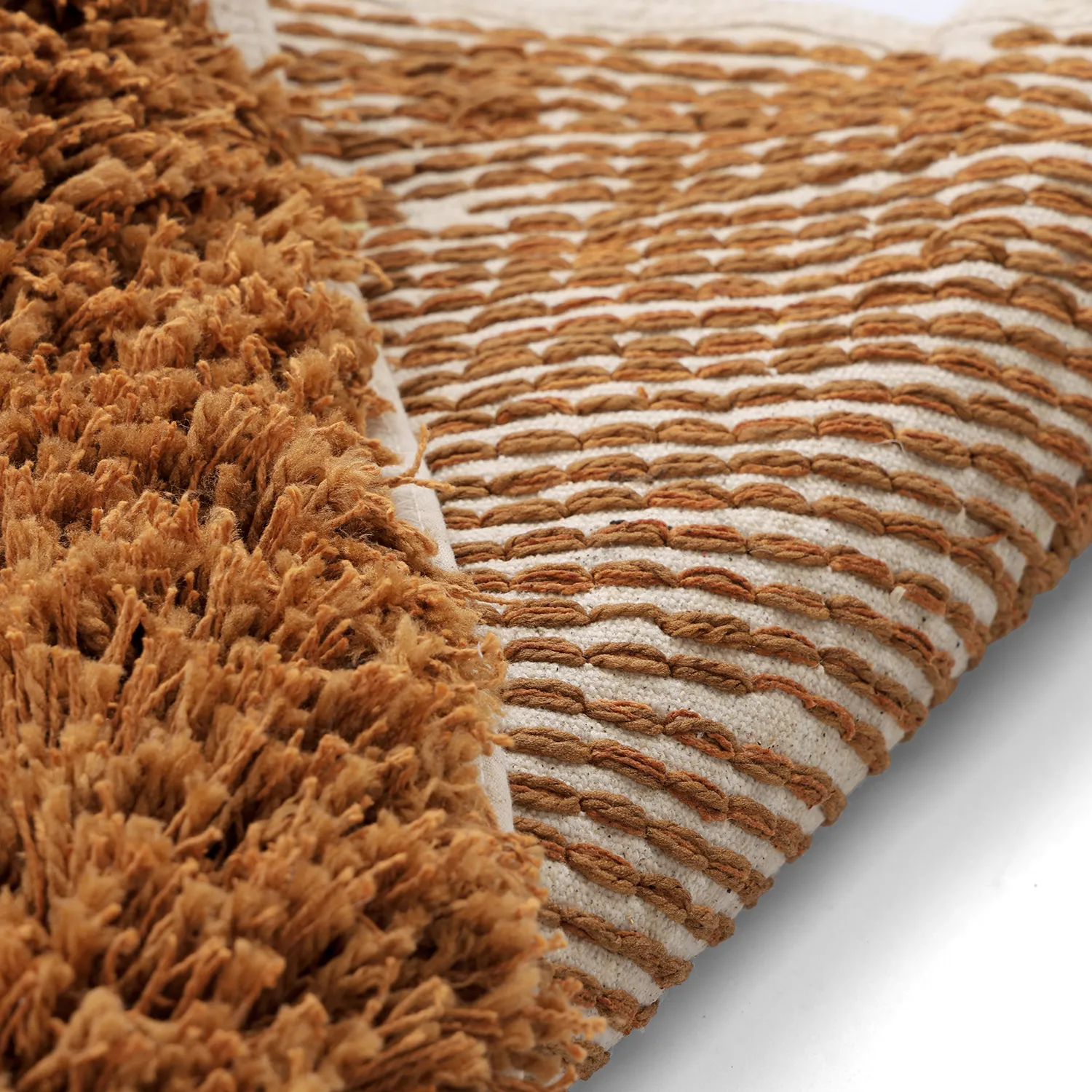 Tapis rond - Kalymnos Natural Cotton Shaggy (blanc cassé/ocre)