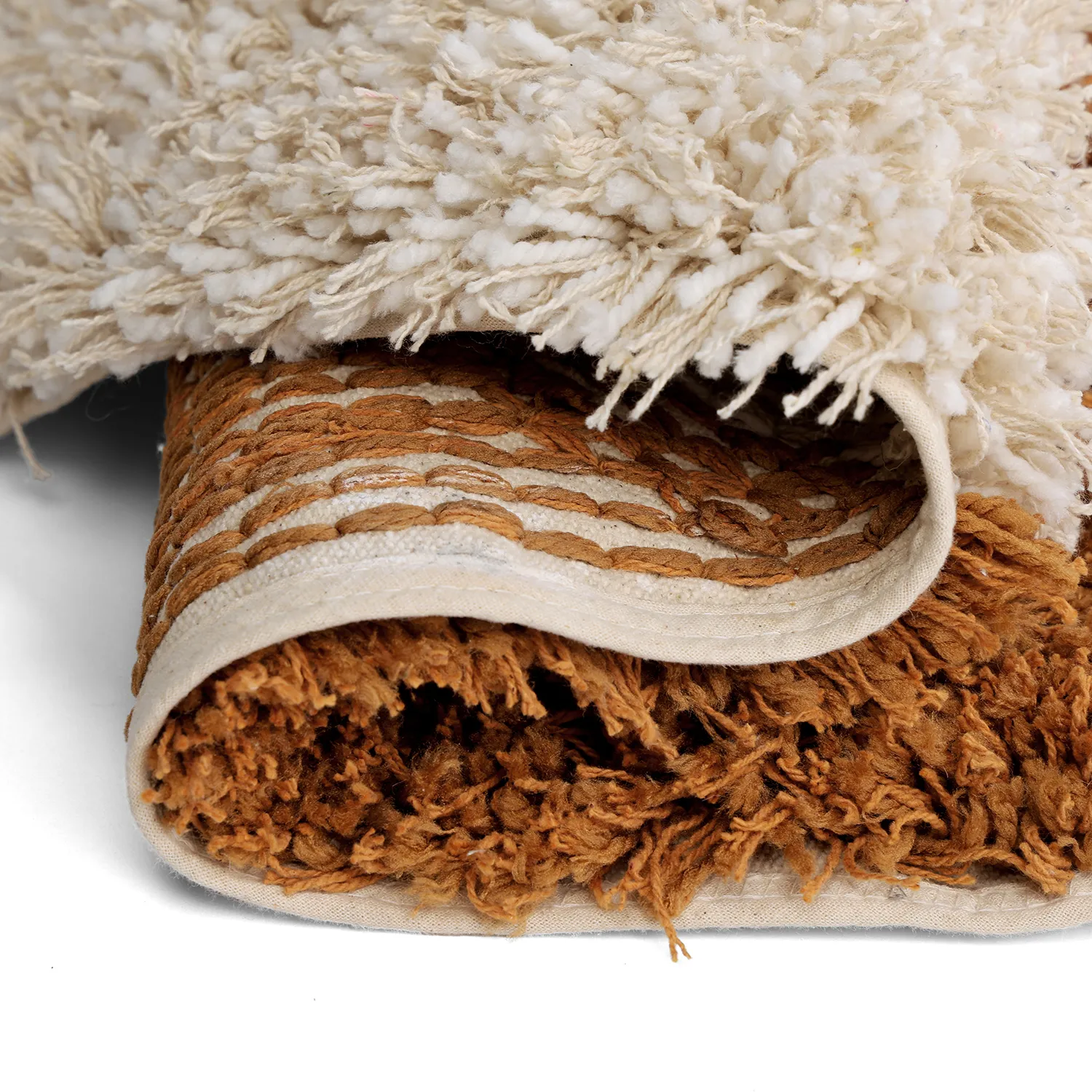 Tapis rond - Kalymnos Natural Cotton Shaggy (blanc cassé/ocre)