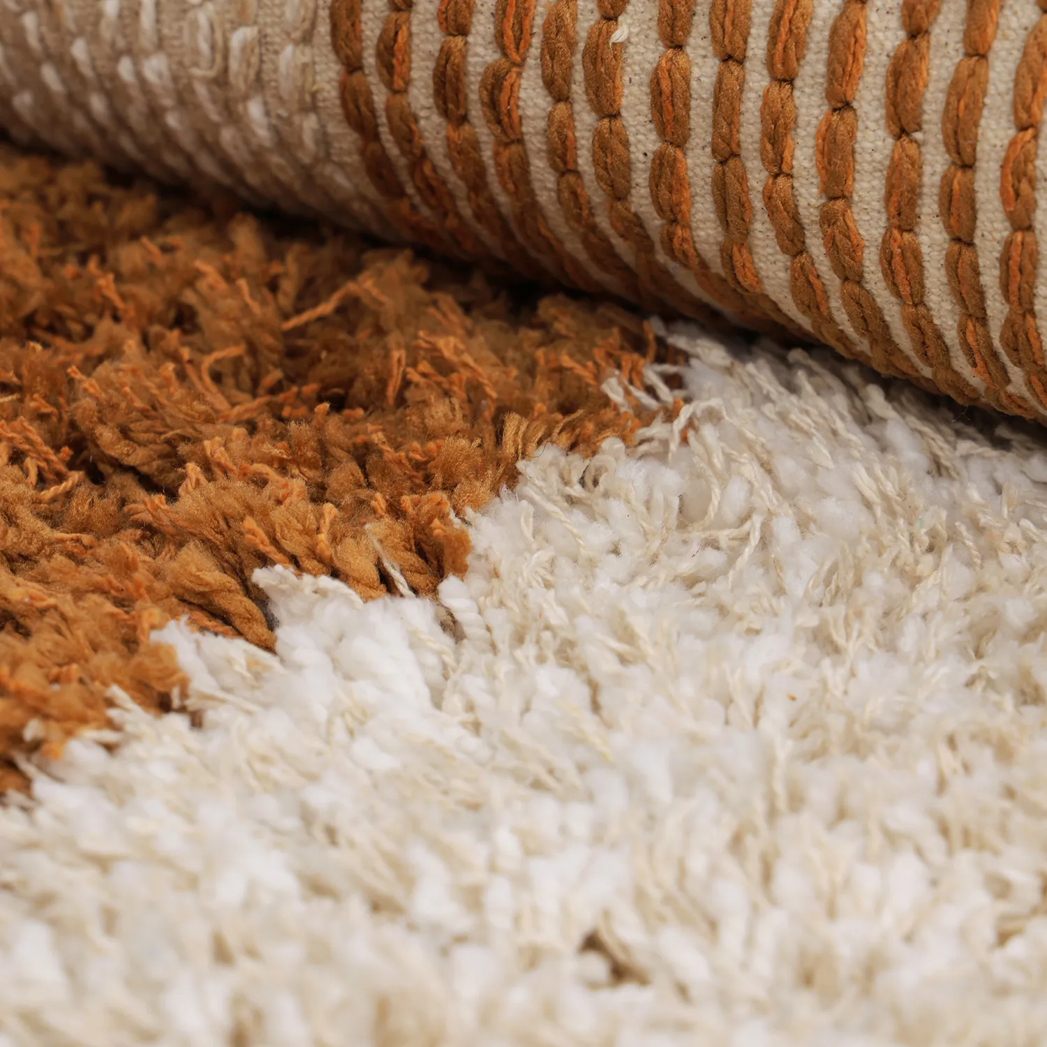 Tapis rond - Kalymnos Natural Cotton Shaggy (blanc cassé/ocre)