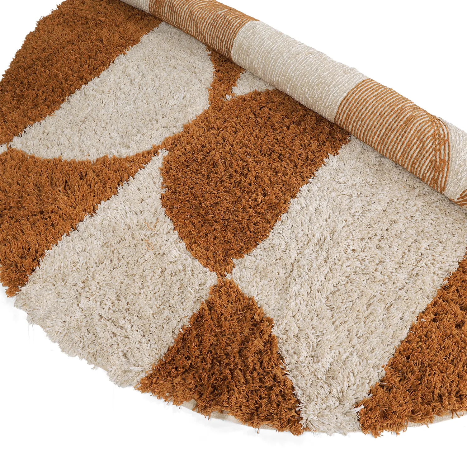 Tapis rond - Kalymnos Natural Cotton Shaggy (blanc cassé/ocre)