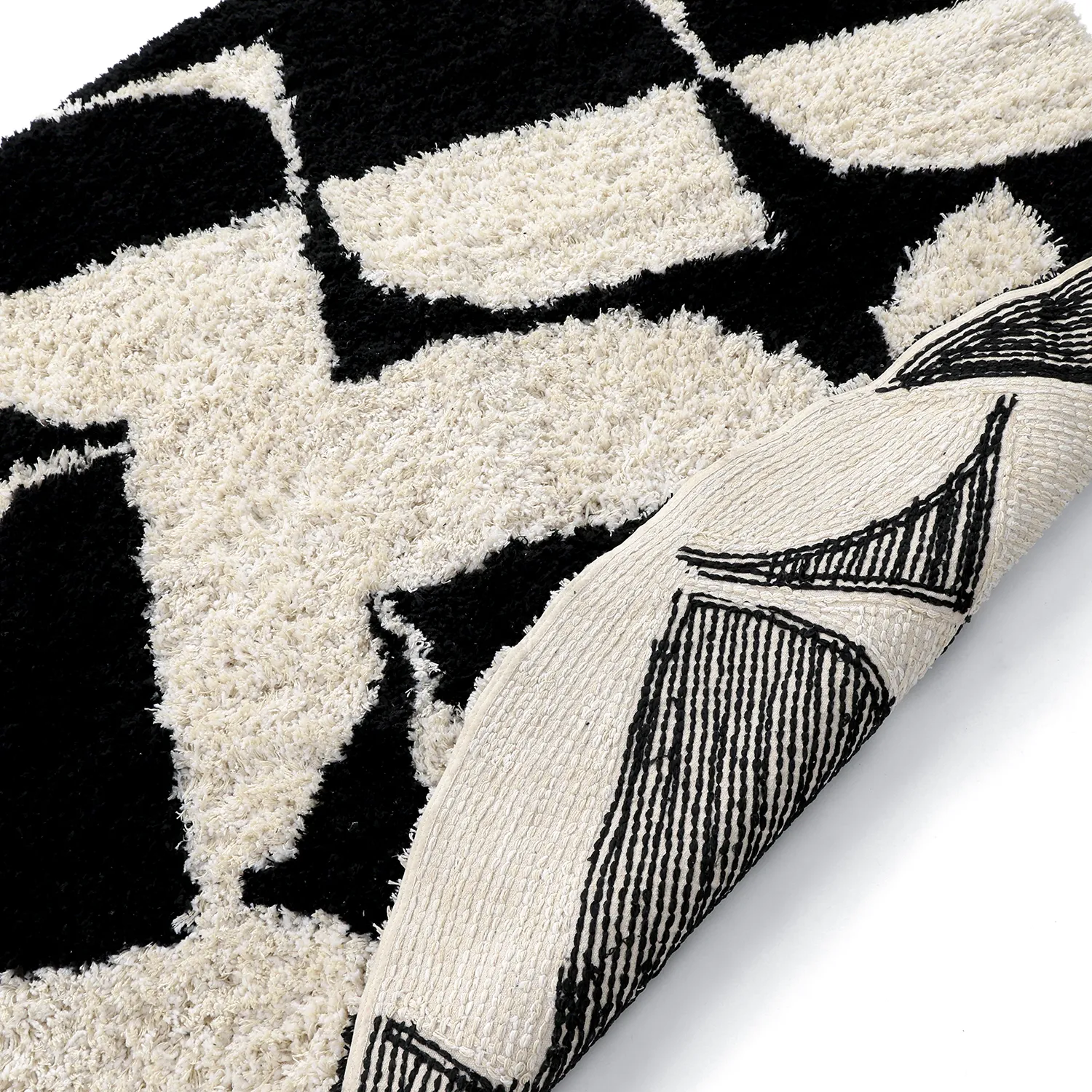 Tapis rond - Marvao Natural Cotton Shaggy (blanc cassé/noir)