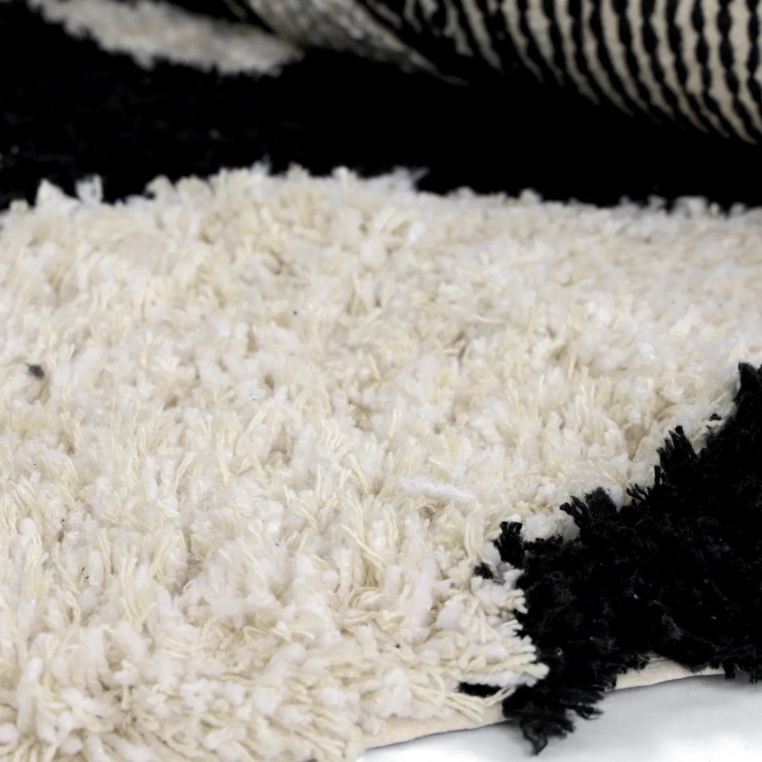 Tapis rond - Marvao Natural Cotton Shaggy (blanc cassé/noir)
