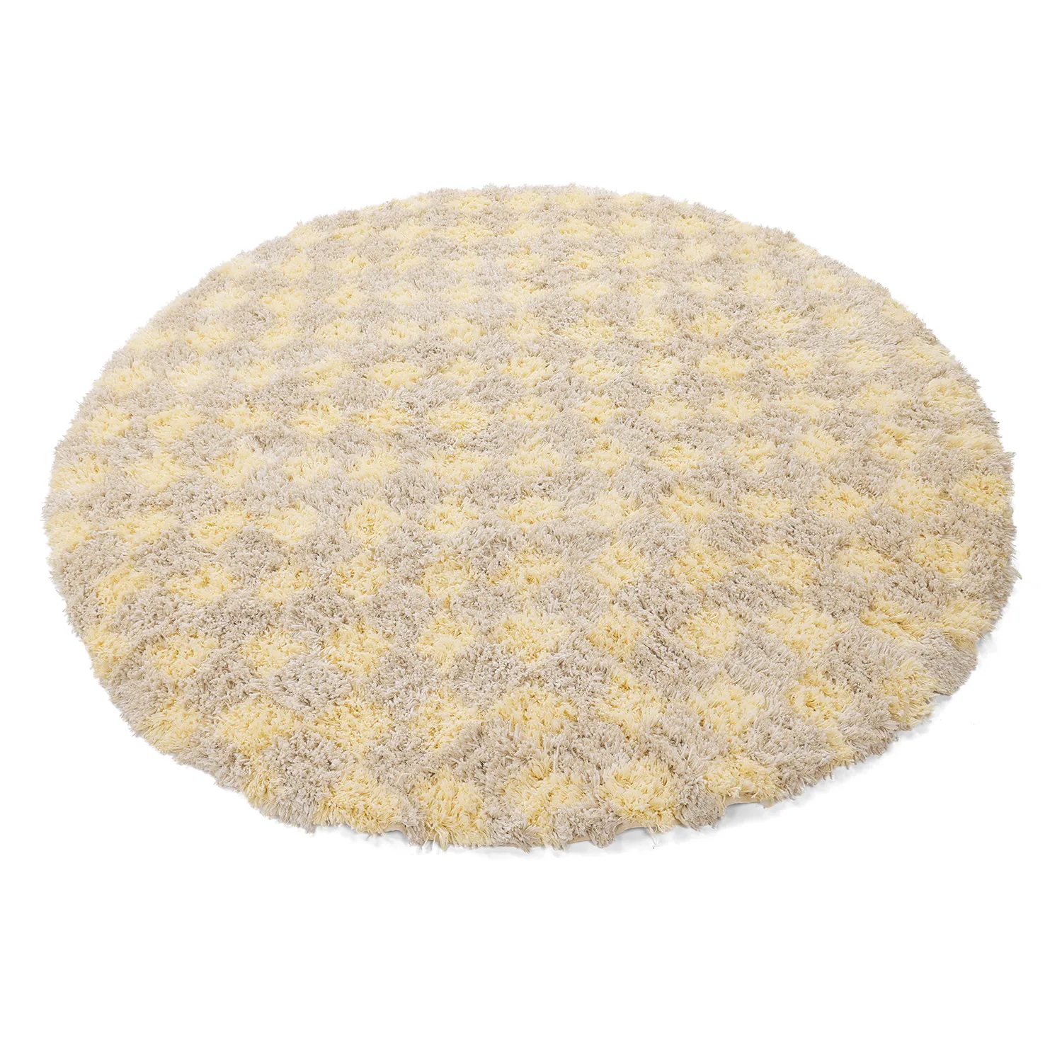 Tapis rond - Methoni Check Cotton Shaggy (crème/jaune clair)