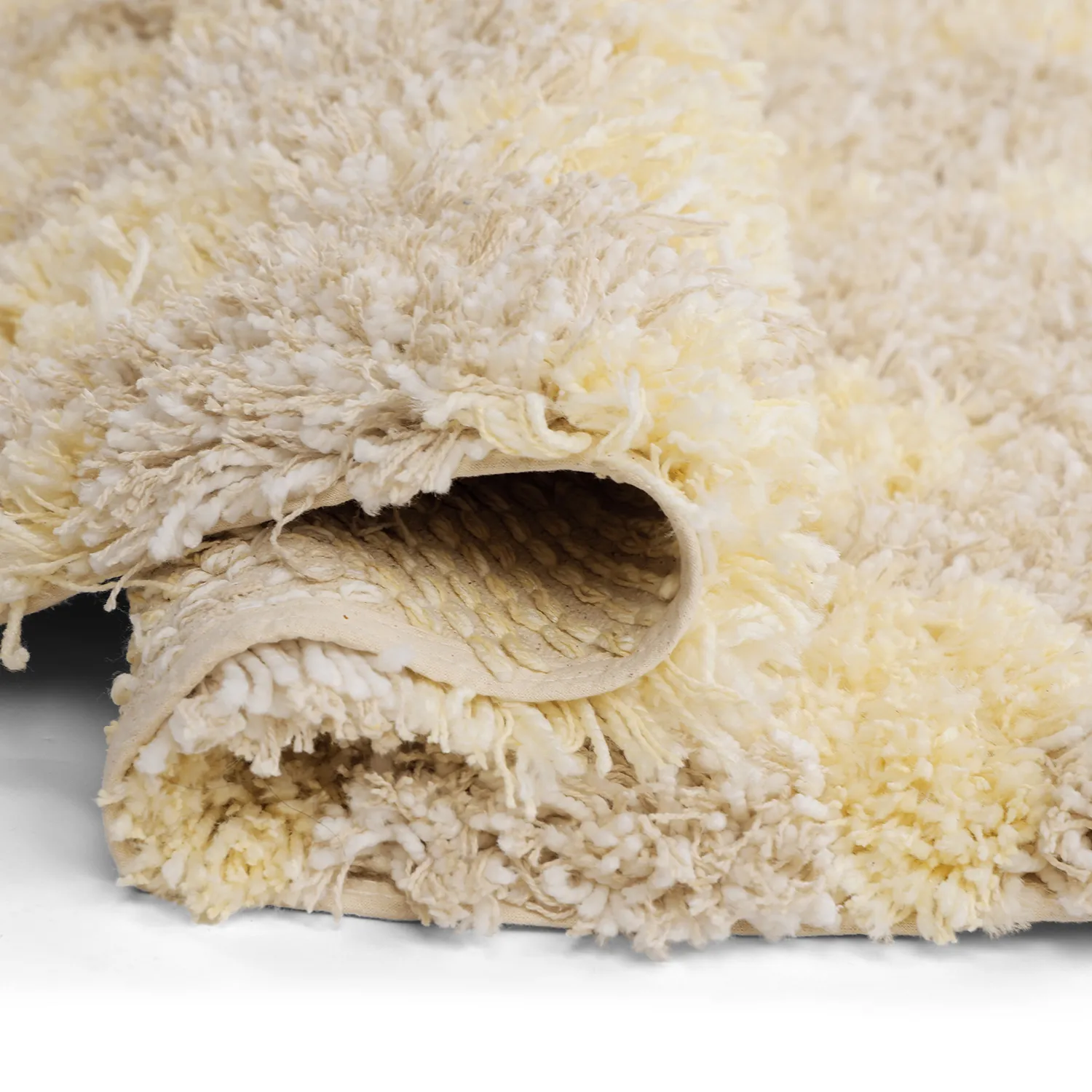 Tapis rond - Methoni Check Cotton Shaggy (crème/jaune clair)