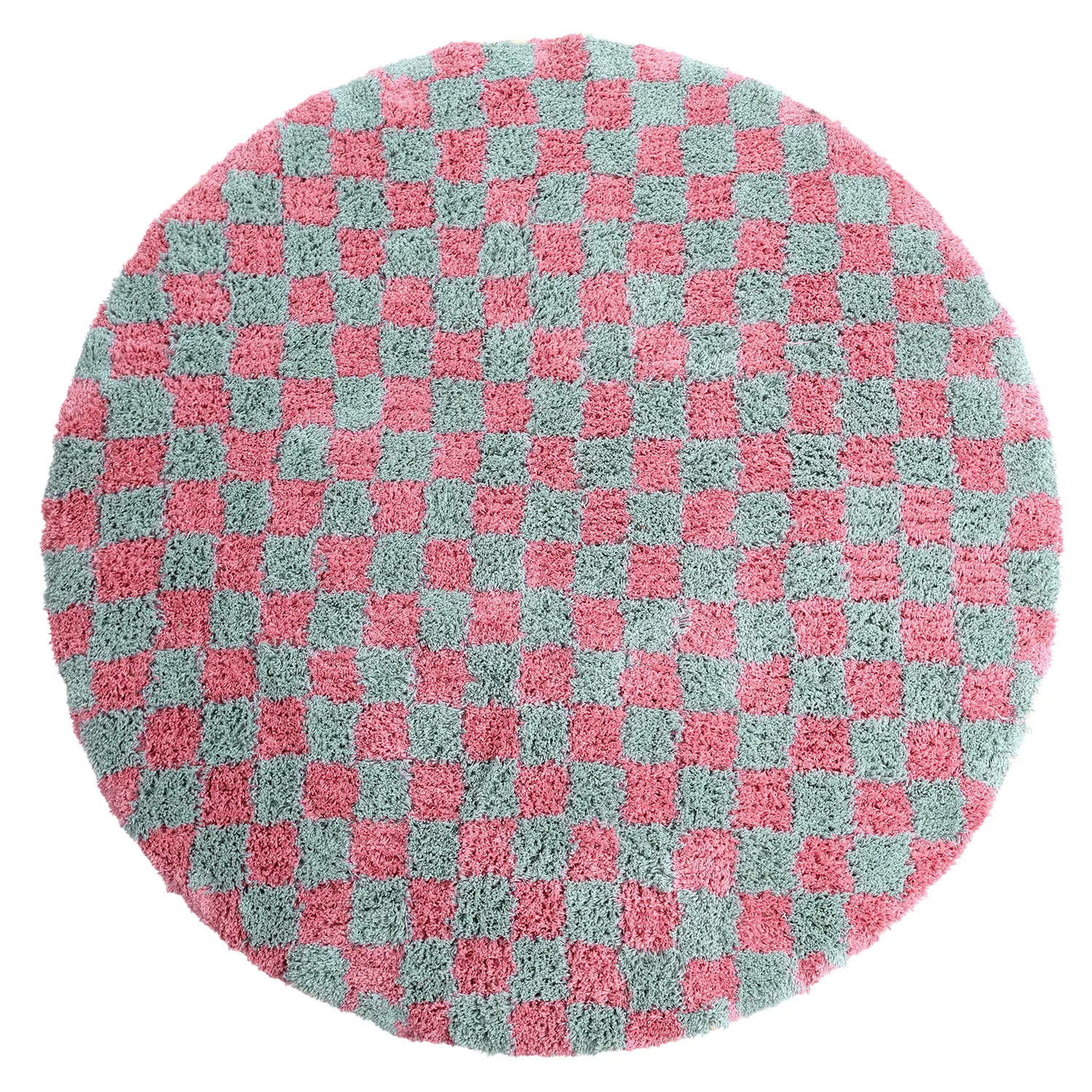 Tapis rond - Methoni Check Cotton Shaggy (bleu clair/rose clair)