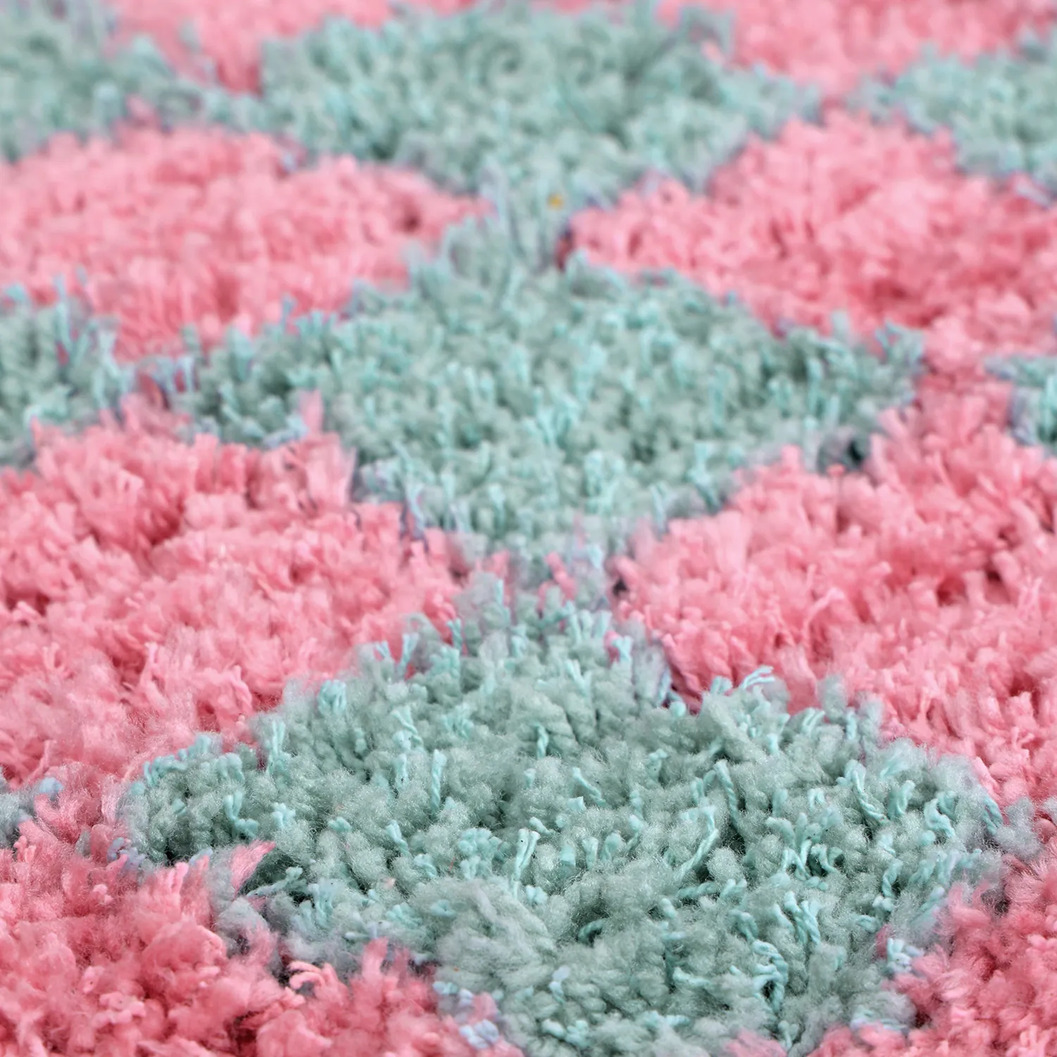 Tapis rond - Methoni Check Cotton Shaggy (bleu clair/rose clair)