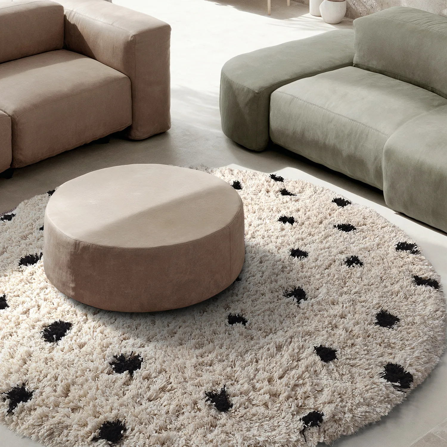 Tapis rond - Soria Natural Cotton Shaggy (blanc cassé/noir)