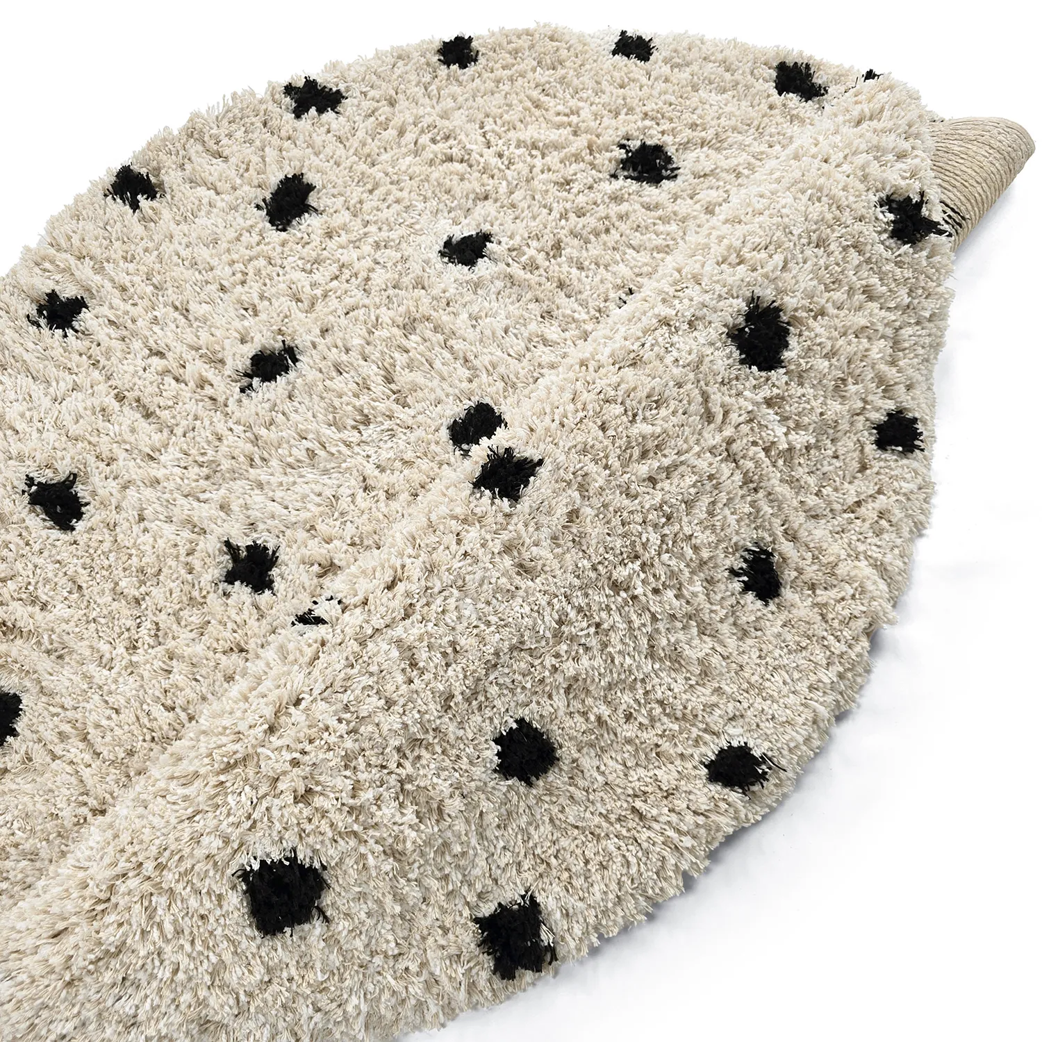 Tapis rond - Soria Natural Cotton Shaggy (blanc cassé/noir)