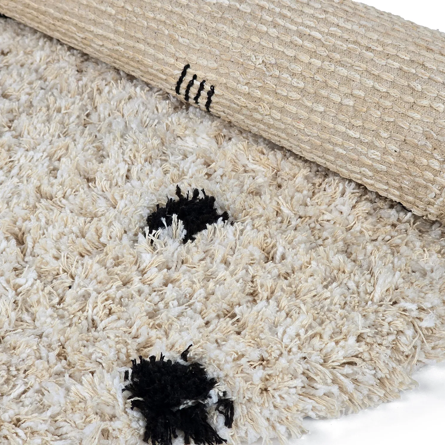 Tapis rond - Soria Natural Cotton Shaggy (blanc cassé/noir)