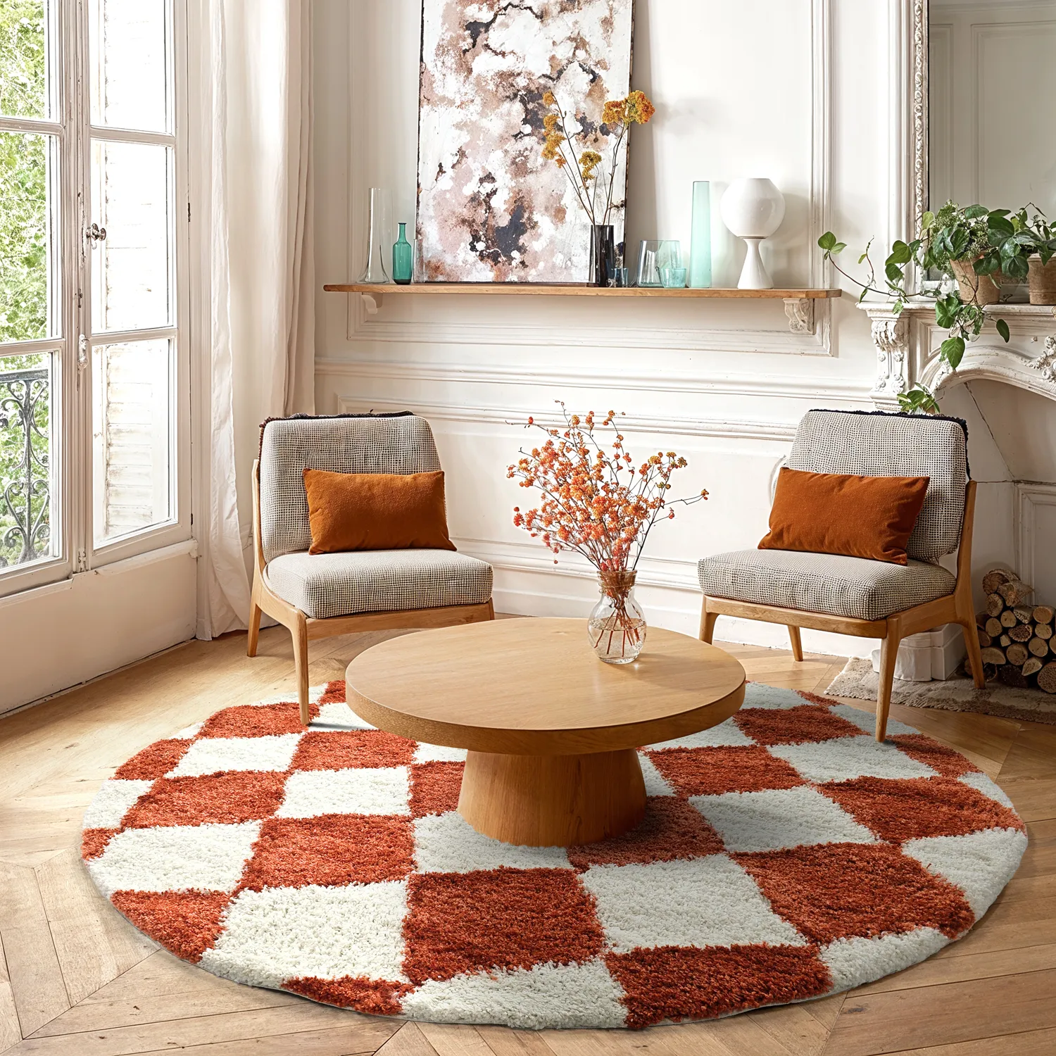 Tapis ronds - Albi (blanc/orange)