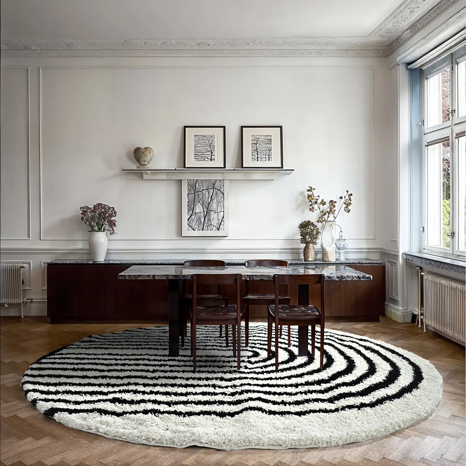 Tapis ronds - Cluny (blanc/noir)