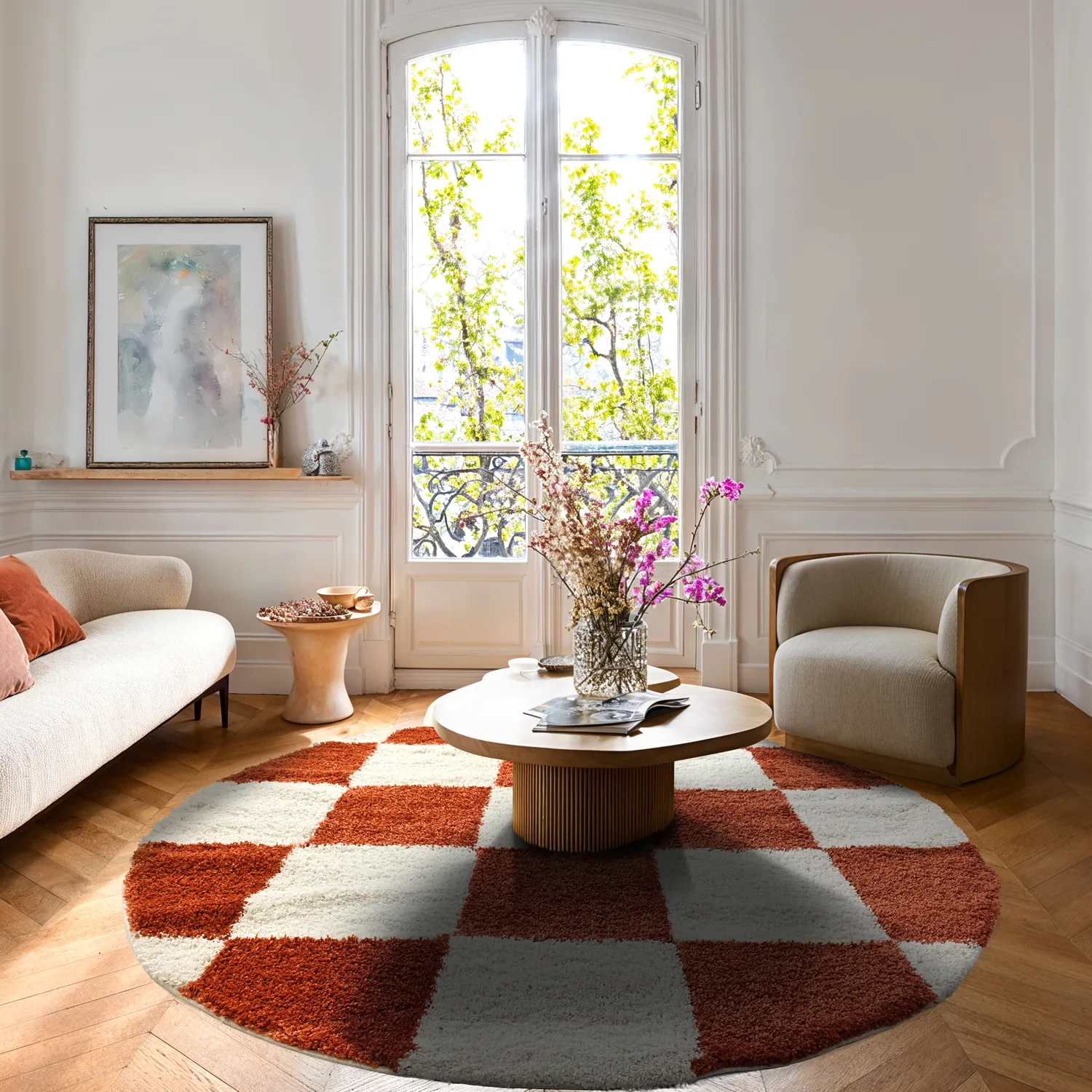 Tapis ronds - Gordes (orange/blanc)