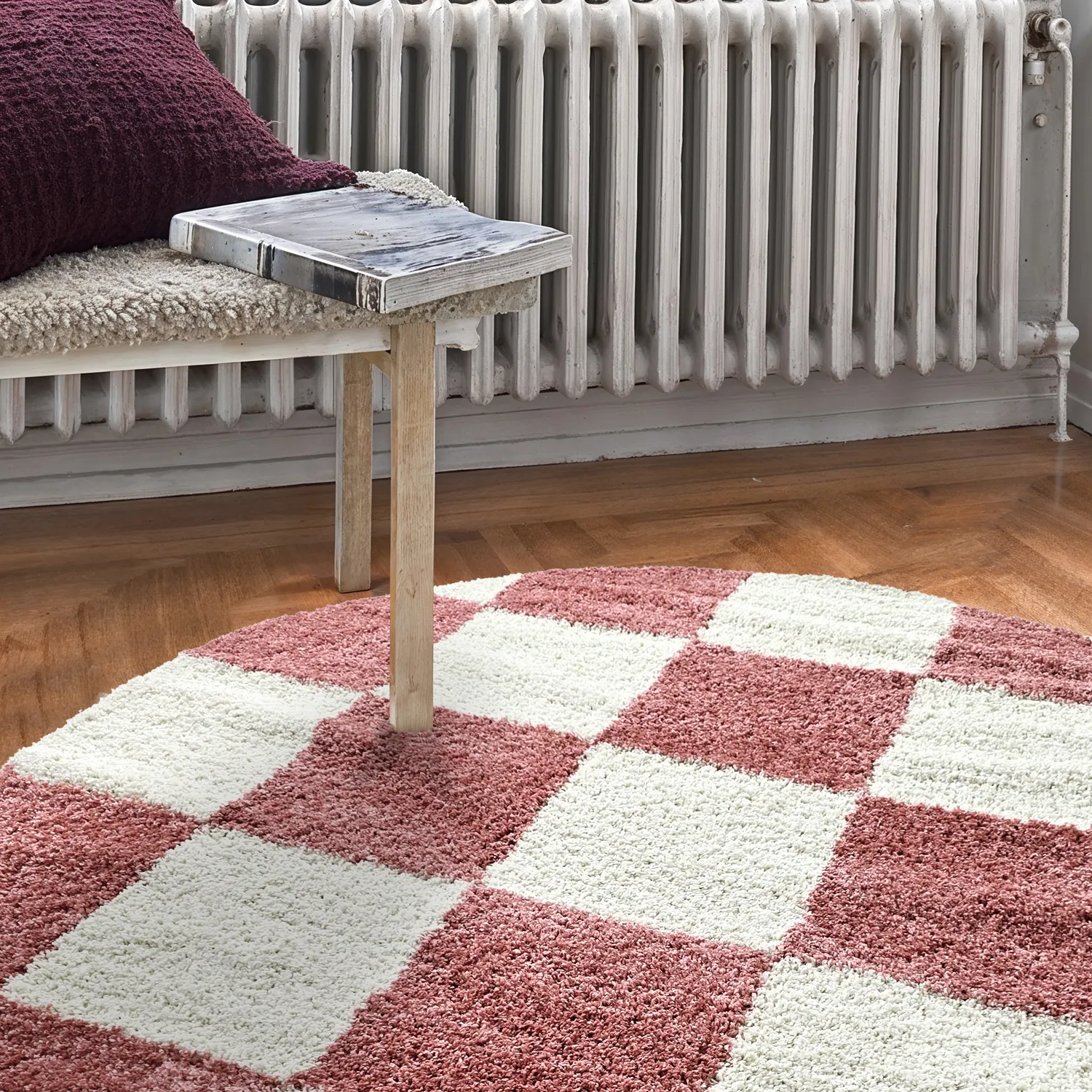 Tapis ronds - Gordes (rose/blanc)