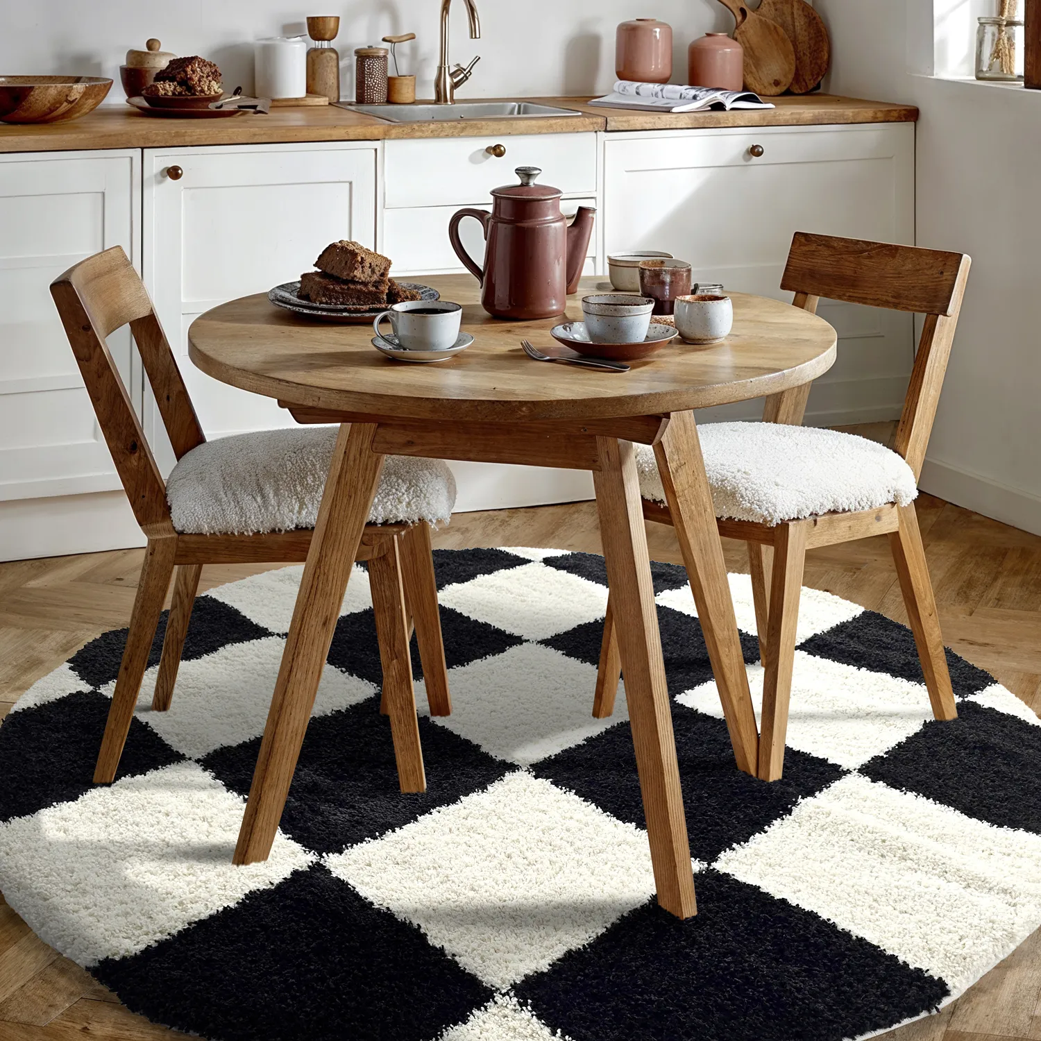 Tapis ronds - Gordes (noir/blanc)