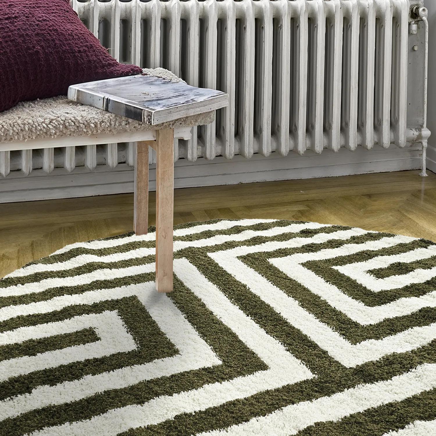 Tapis ronds - Imilchil (blanc/vert)