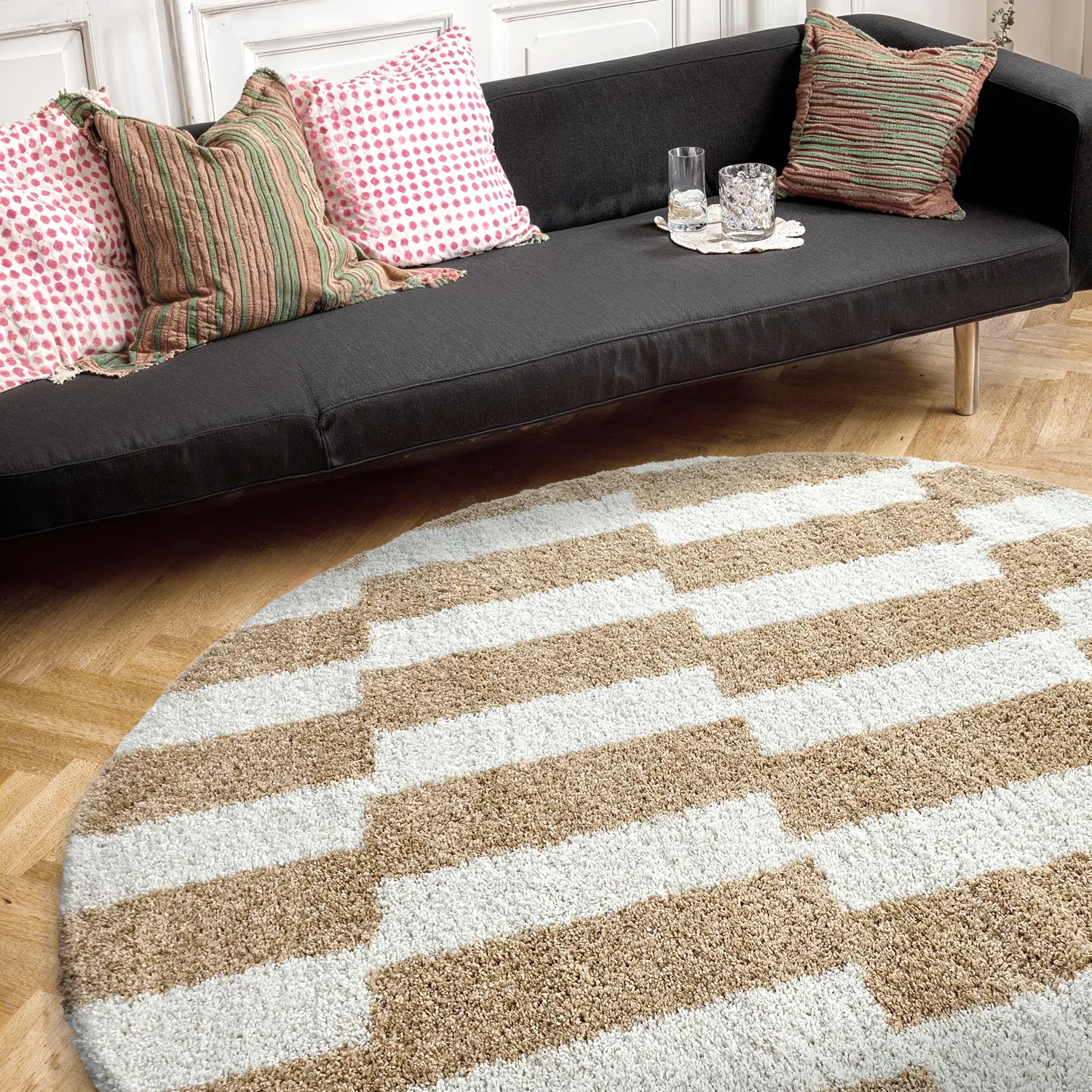 Tapis ronds - Tamri (beige/blanc)