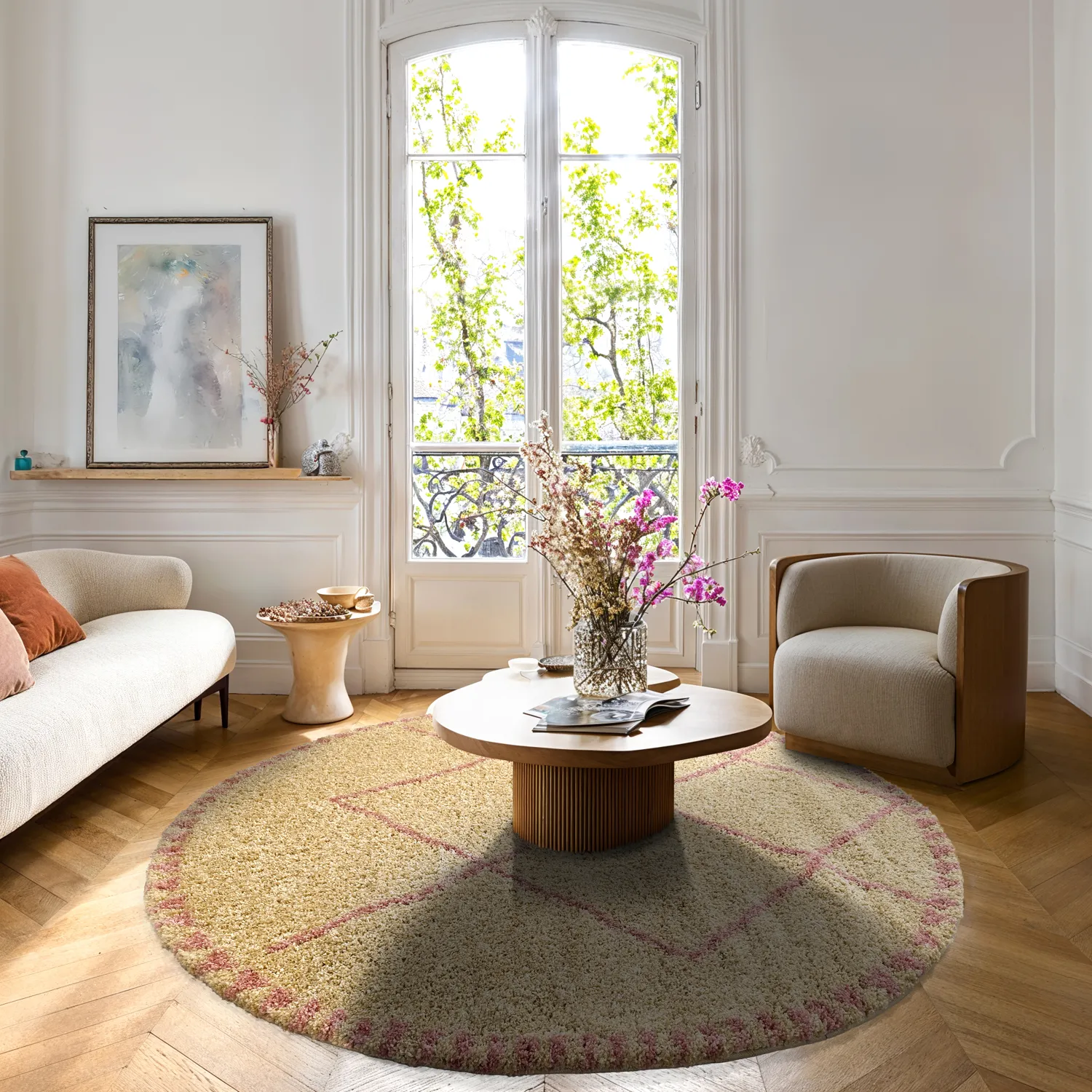 Tapis ronds - Tiznit (beige/rose)