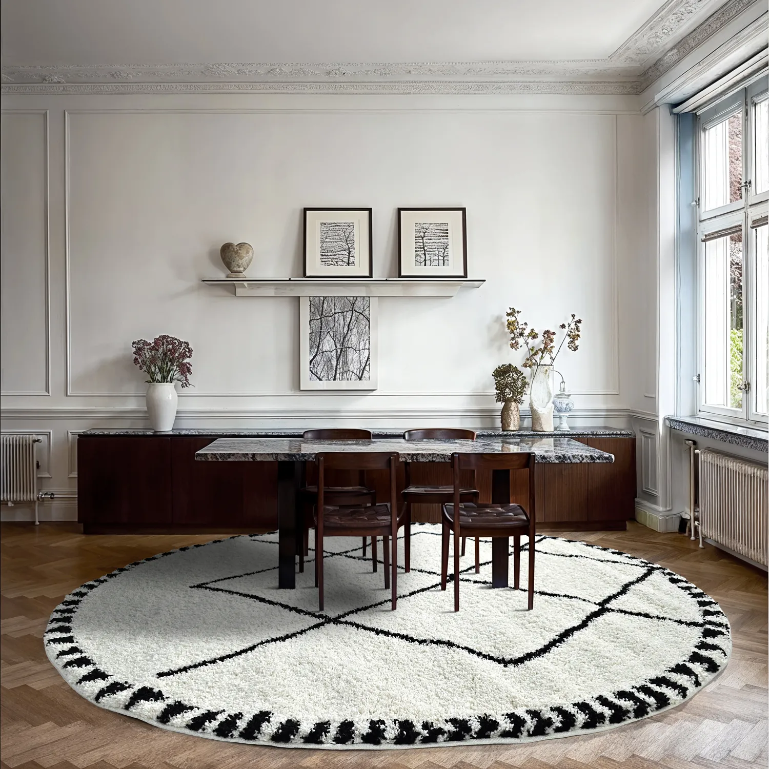 Tapis ronds - Tiznit (blanc/noir)