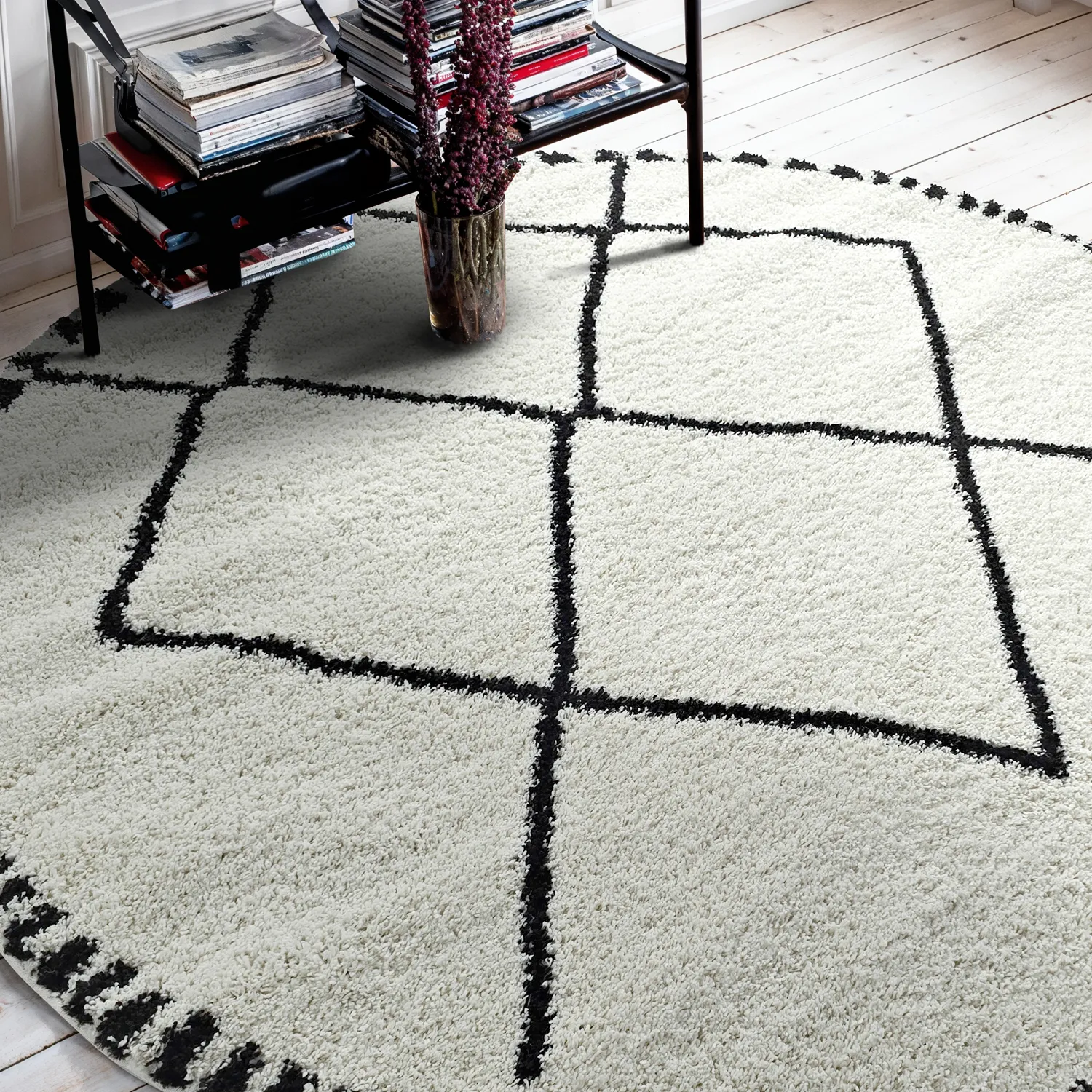 Tapis ronds - Tiznit (blanc/noir)