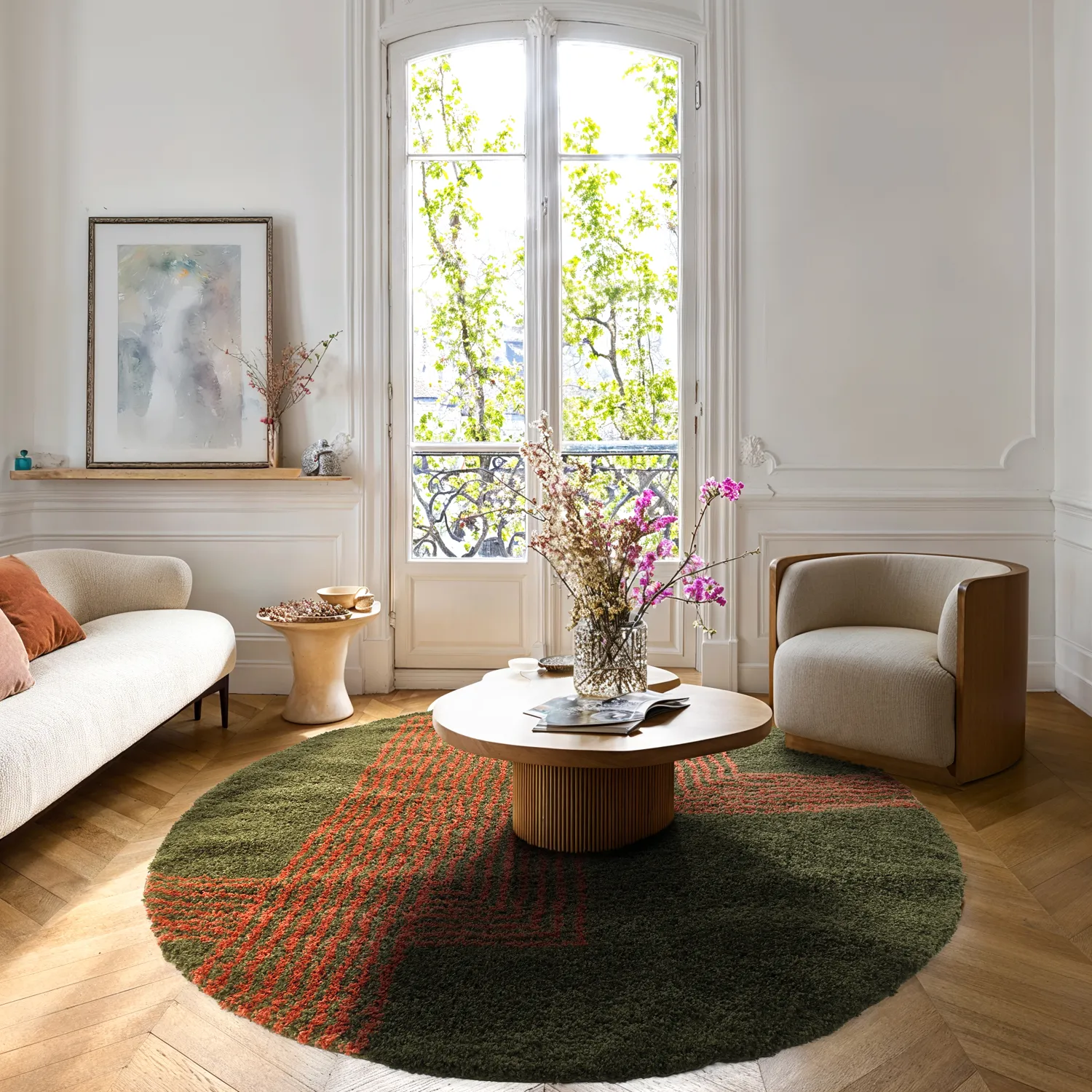 Tapis ronds - Zagora (vert/orange)