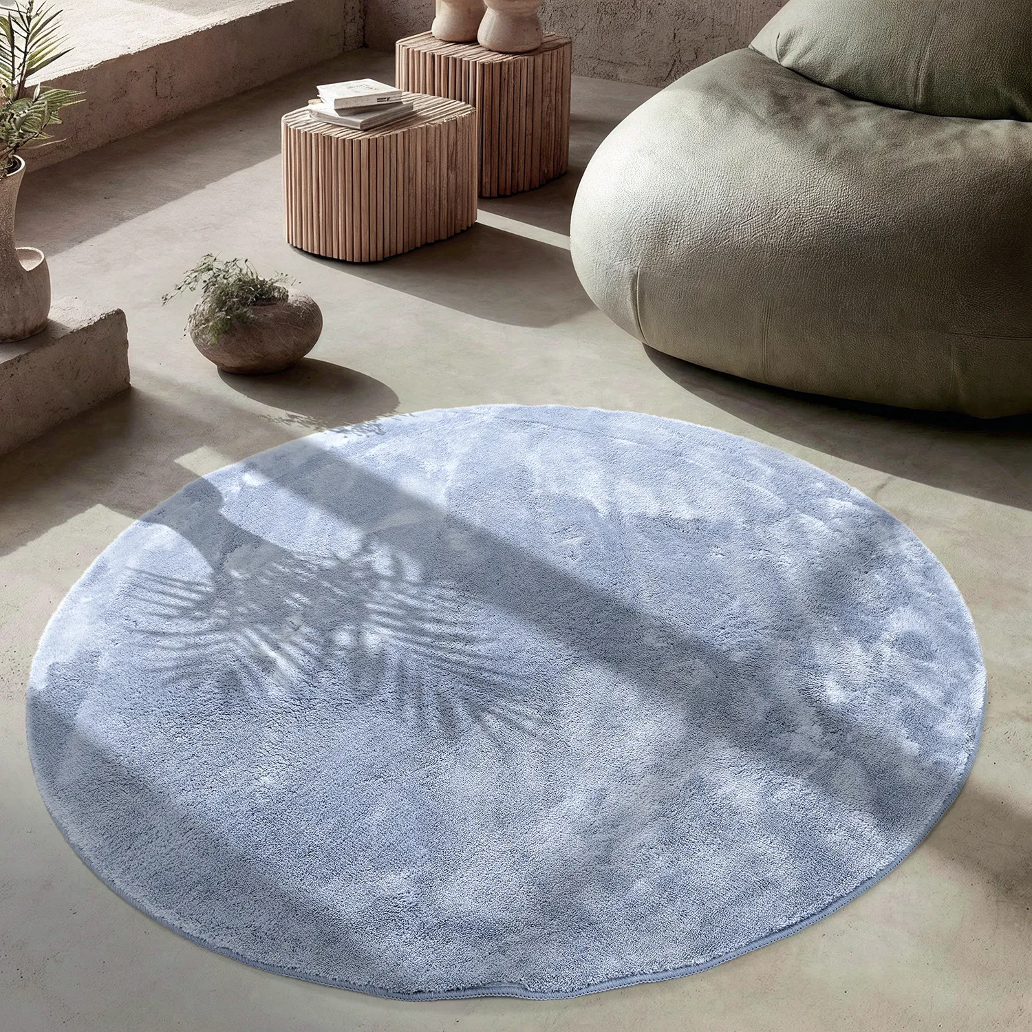 Tapis rond - Aranga Super Soft Fur (bleu acier)