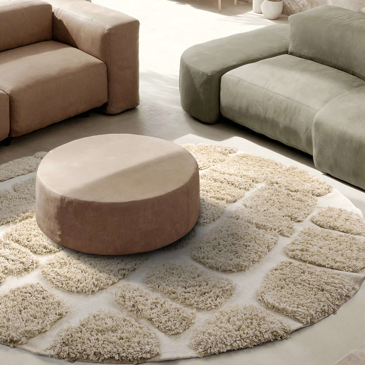 Tapis rond - Otranto Natural Cotton Shaggy (blanc cassé)