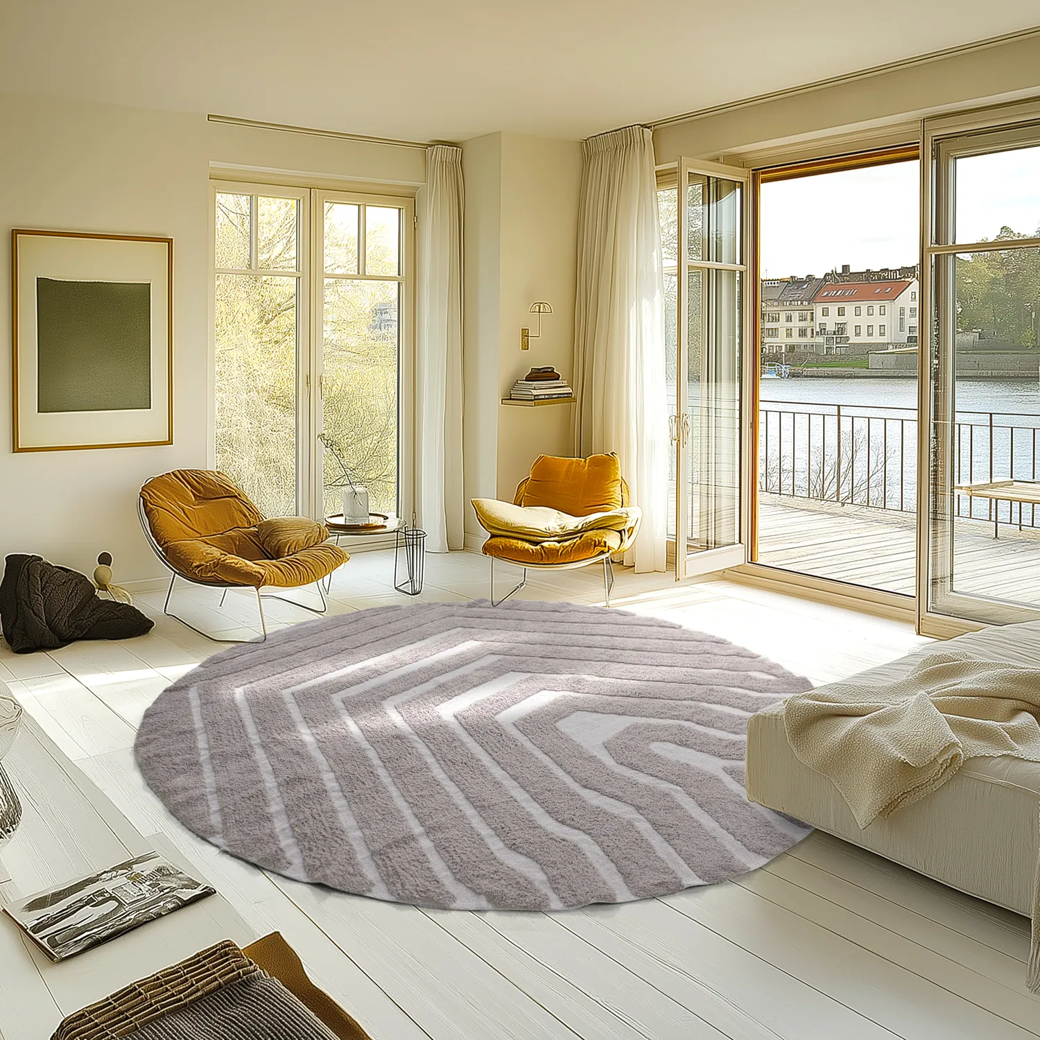 Tapis rond - Callista Natural Cotton Shaggy (taupe)