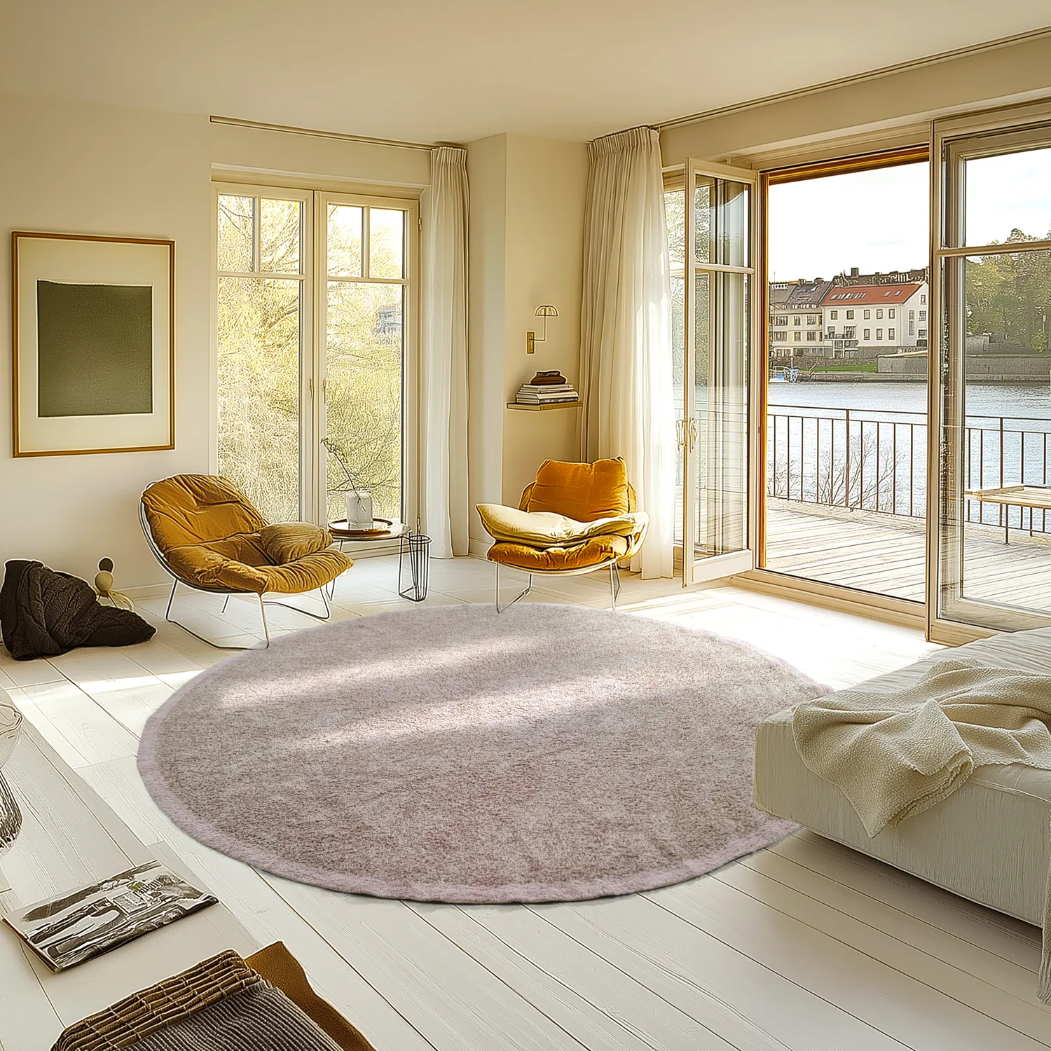 Tapis rond - Celina Natural Cotton Shaggy (taupe/lavande)