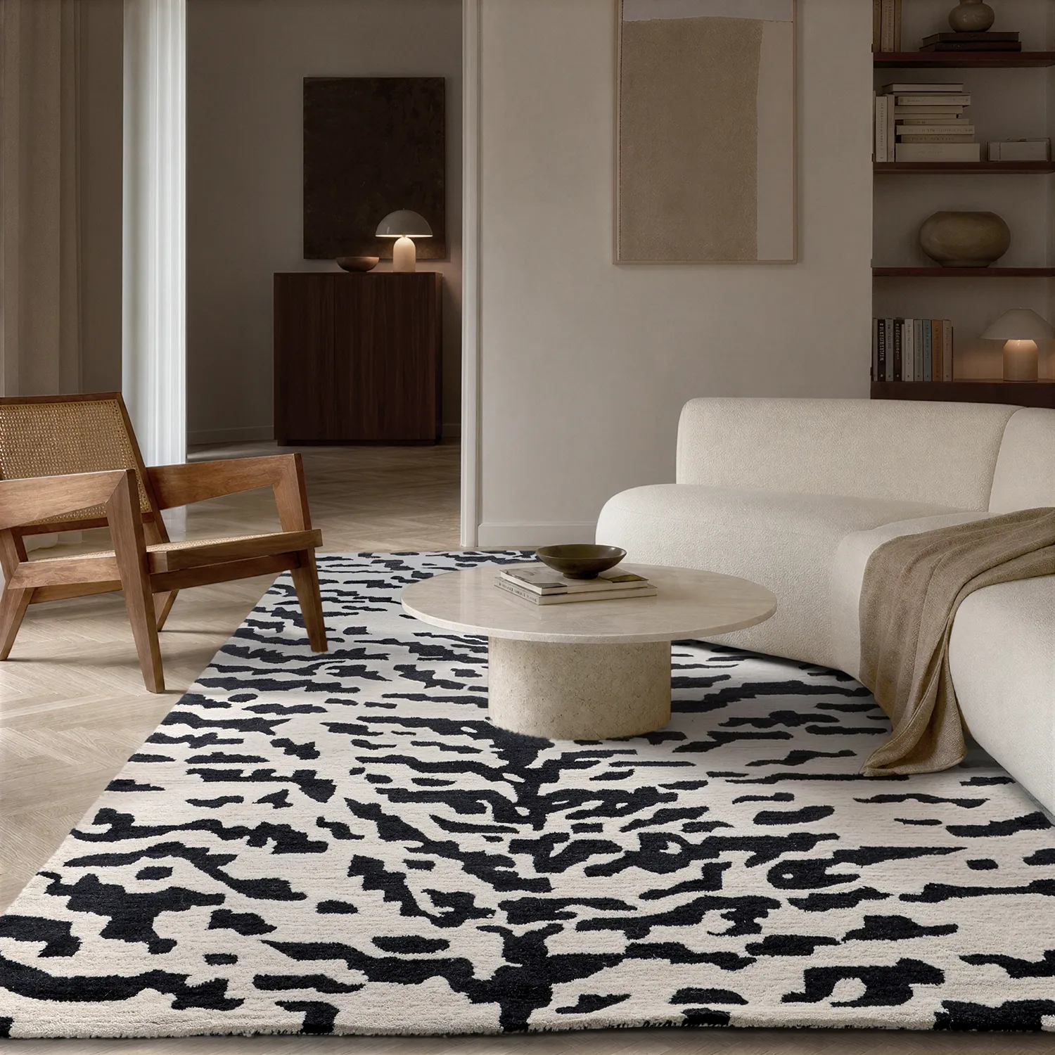 Tapis shaggy - Zebra Tufted Wool Premium (blanc/noir)