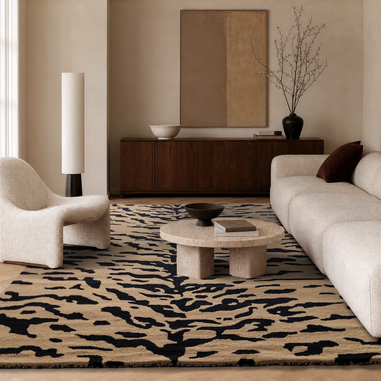 Tapis shaggy - Zebra Tufted Wool Premium (beige/noir)